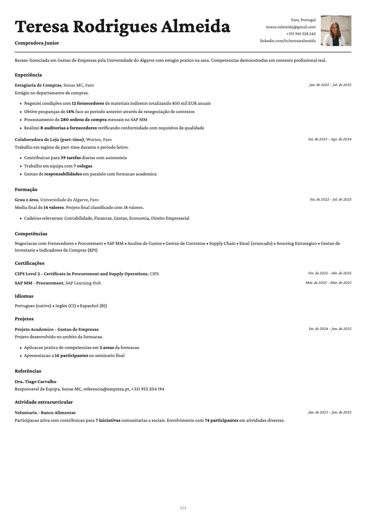 Compradora Junior resume example