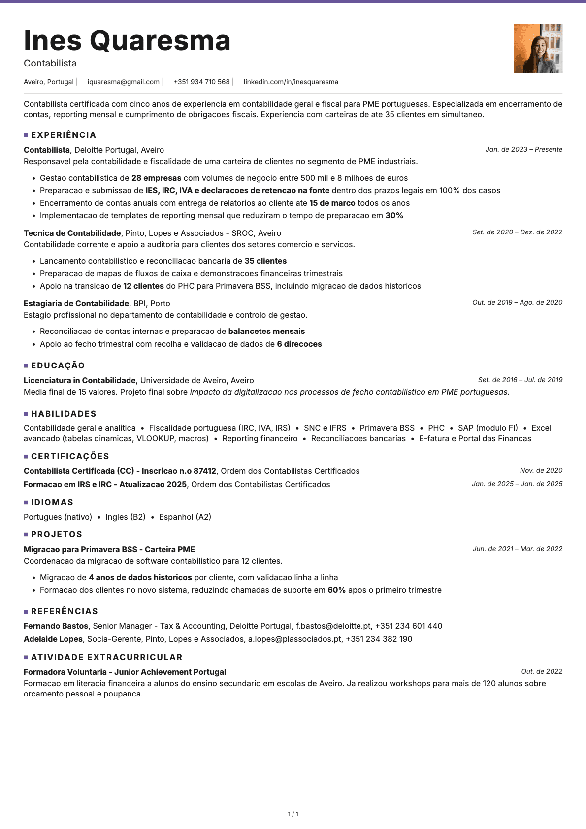 Contabilista resume example
