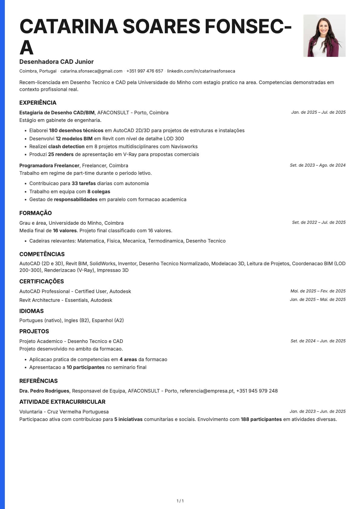 Desenhadora CAD Junior resume example
