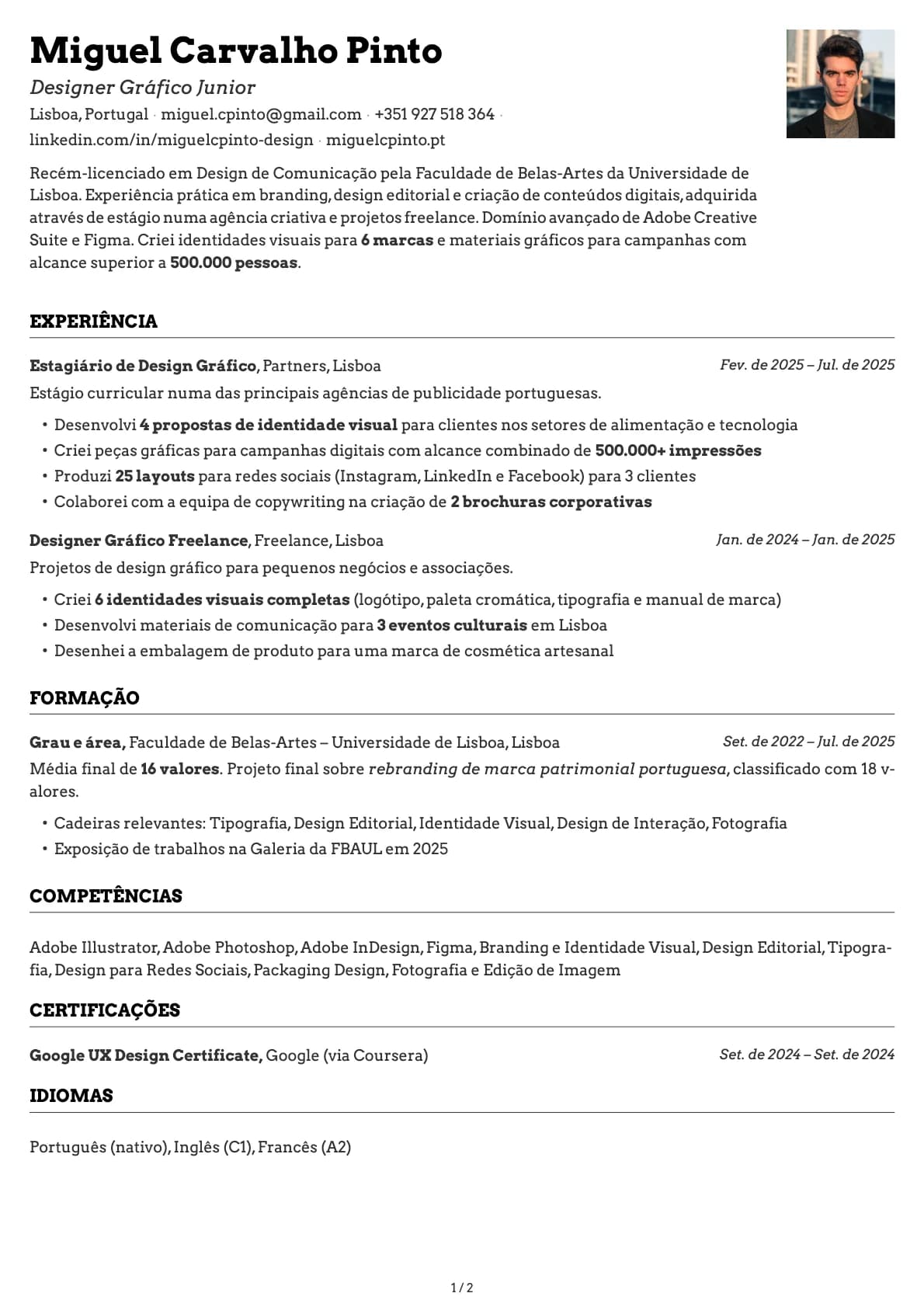 Designer Grafico Junior resume example