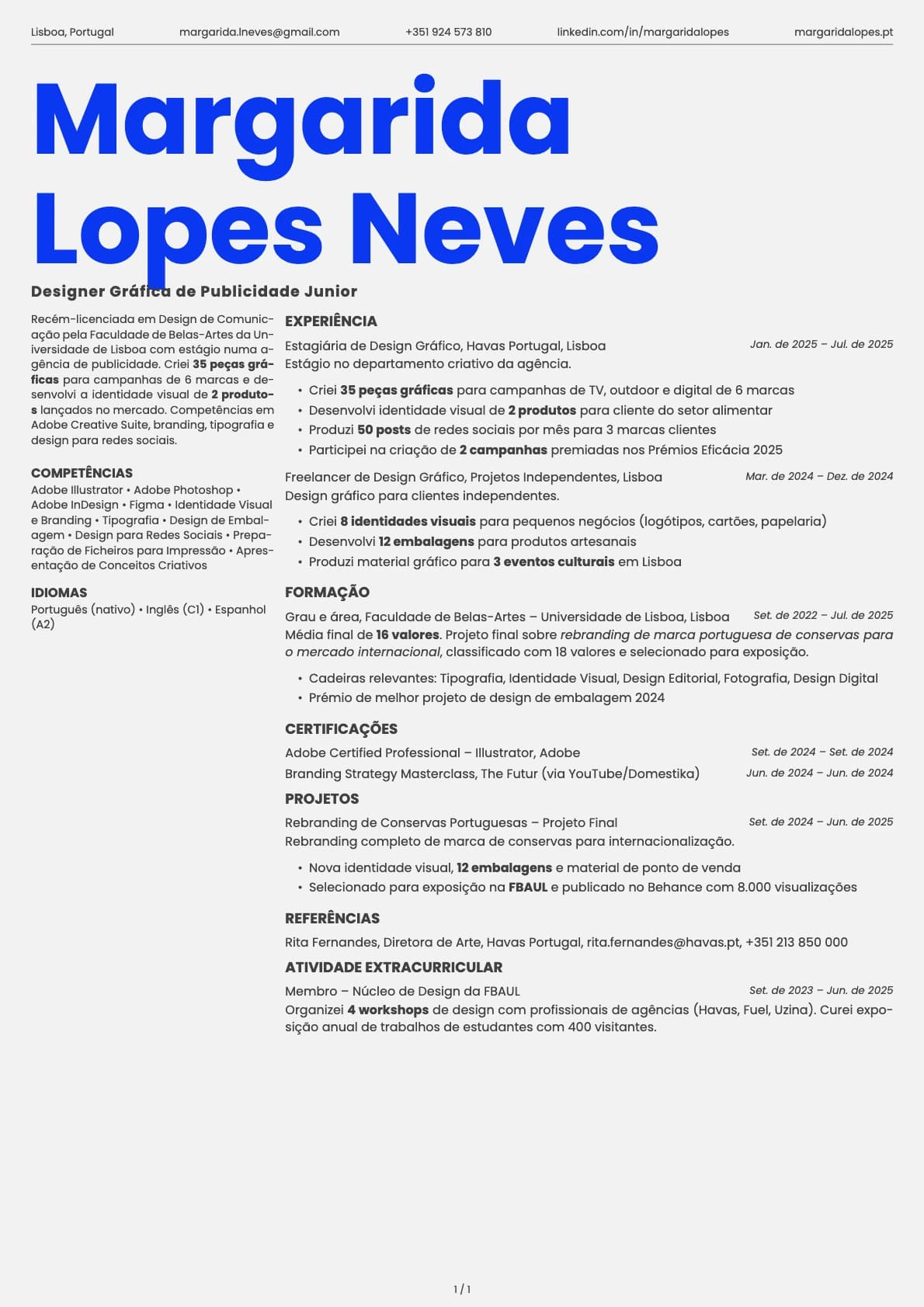 Designer Grafico de Publicidade Junior resume example