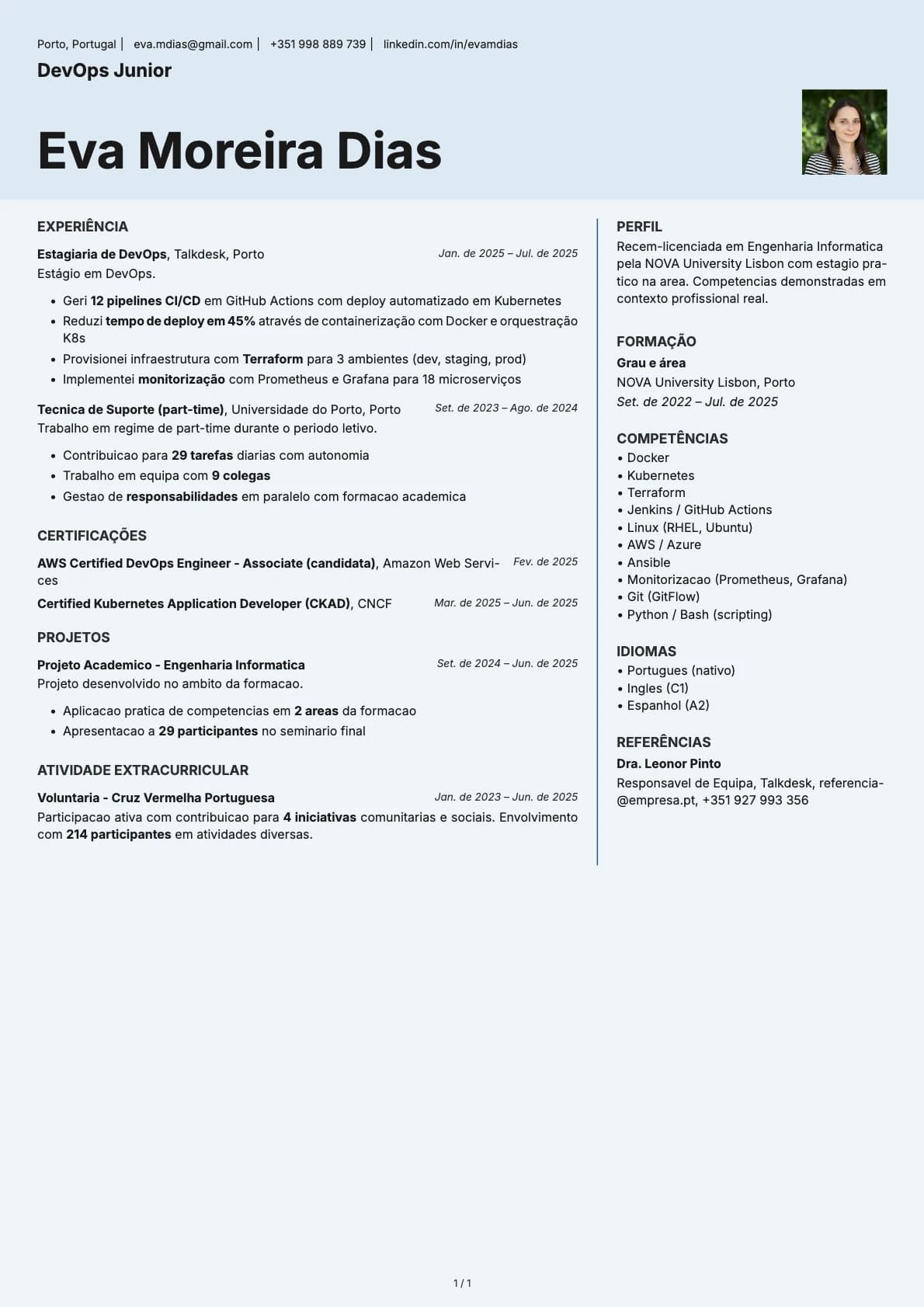 DevOps Junior resume example