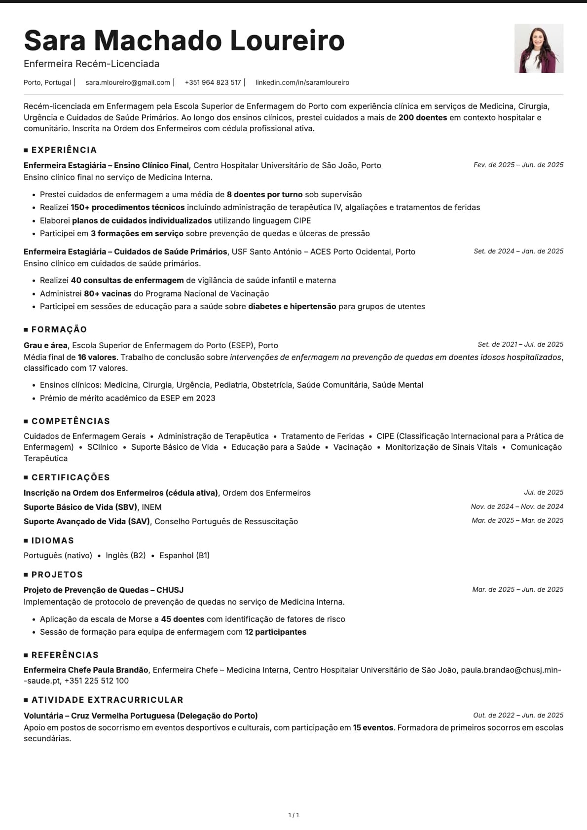 Enfermeiro Recem Licenciado resume example