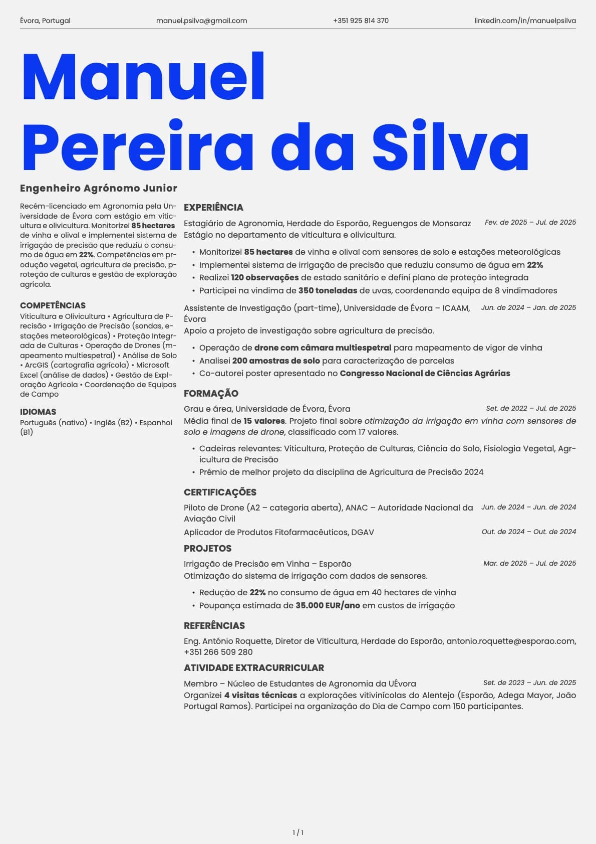 Engenheiro Agronomo Junior resume example