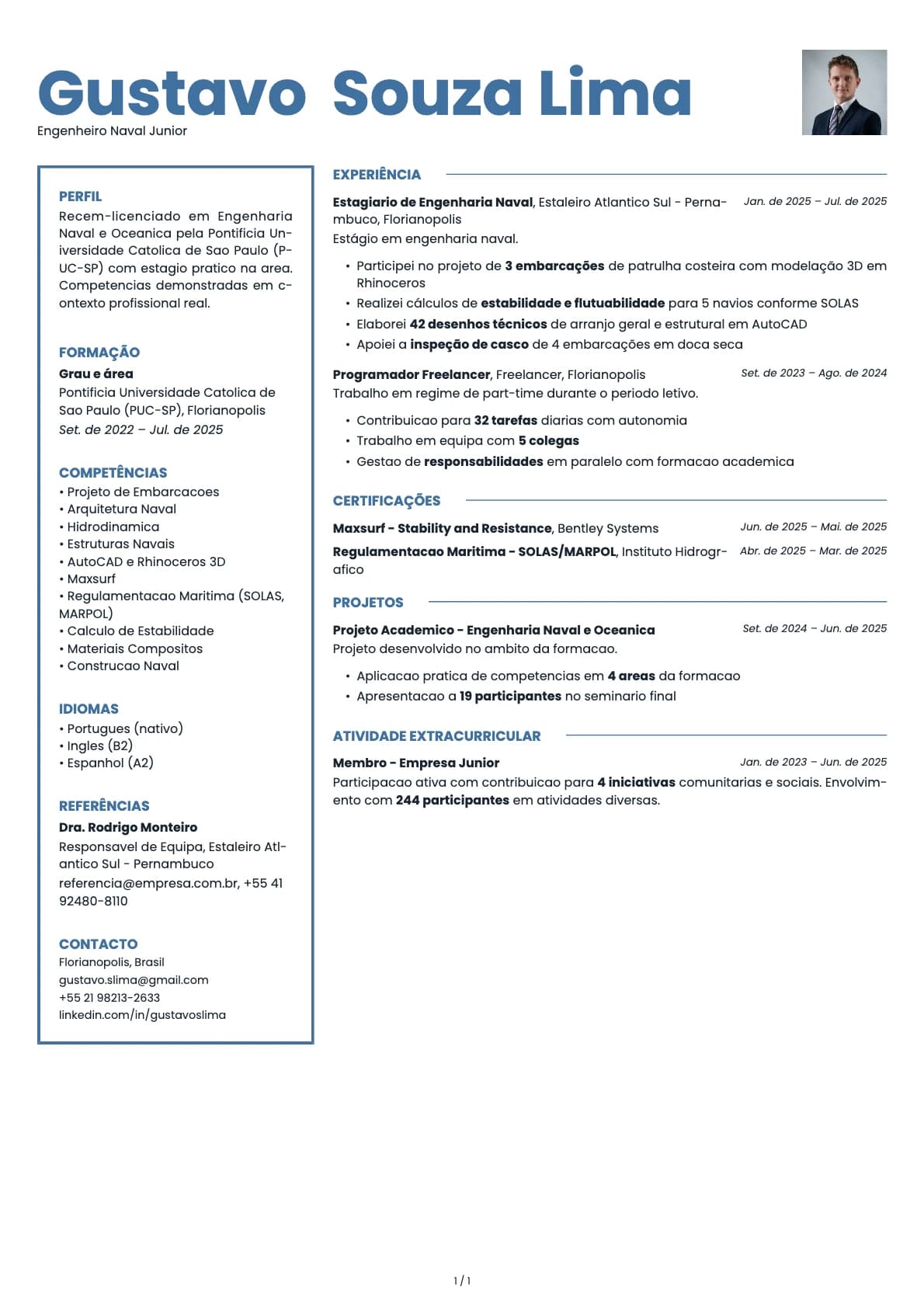 Engenheiro Naval Junior resume example