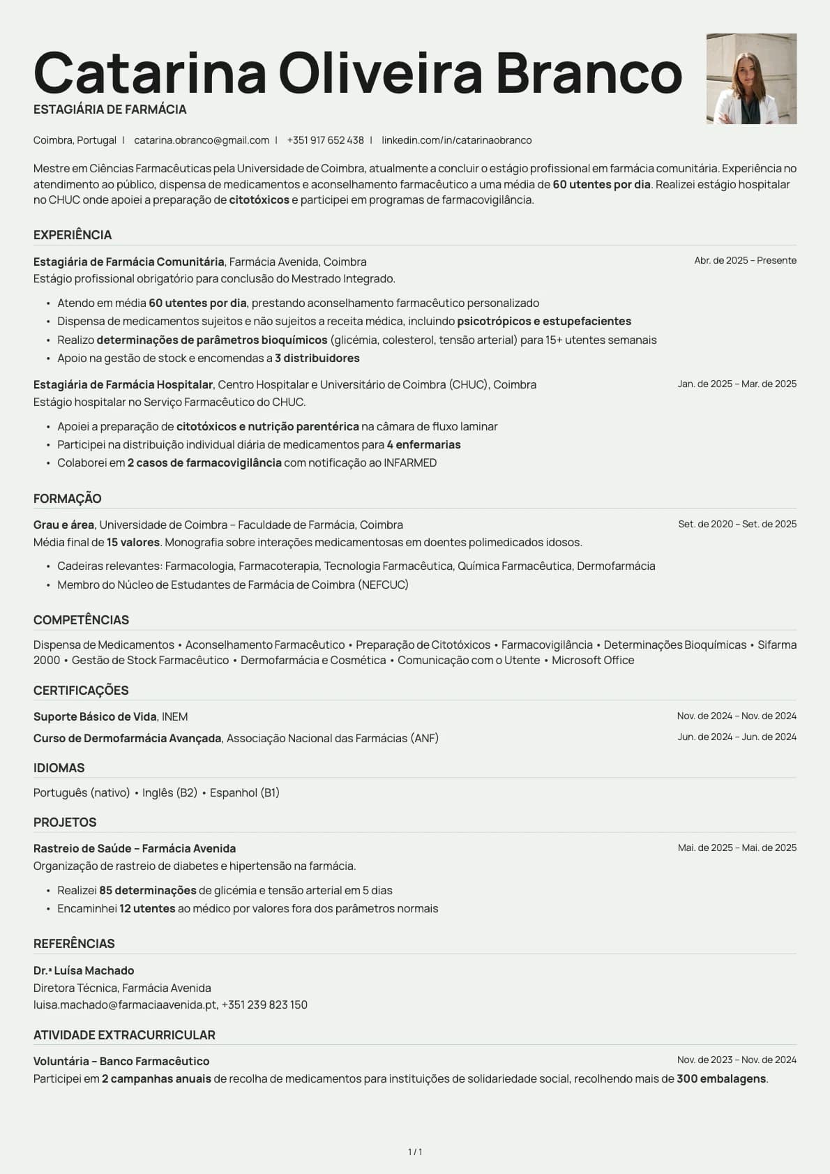 Estagiario de Farmacia resume example