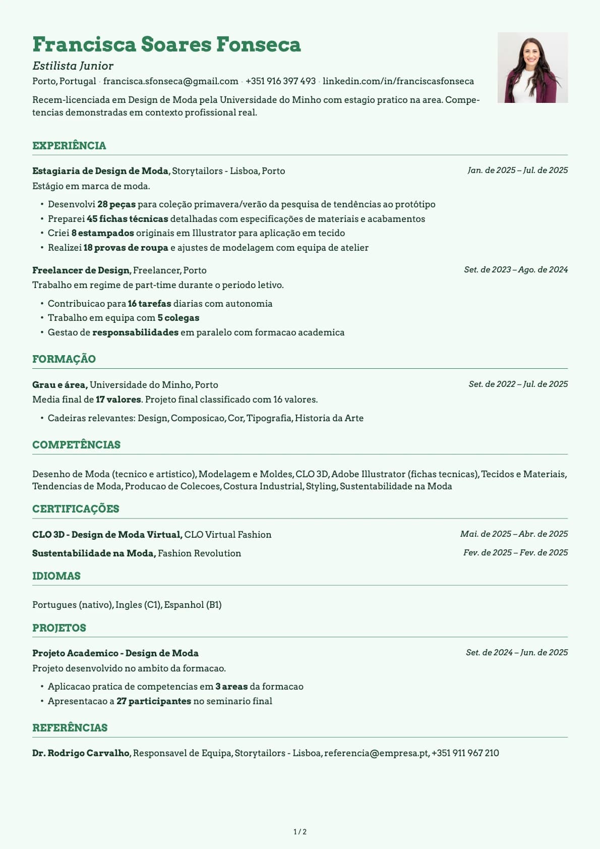 Estilista Junior resume example