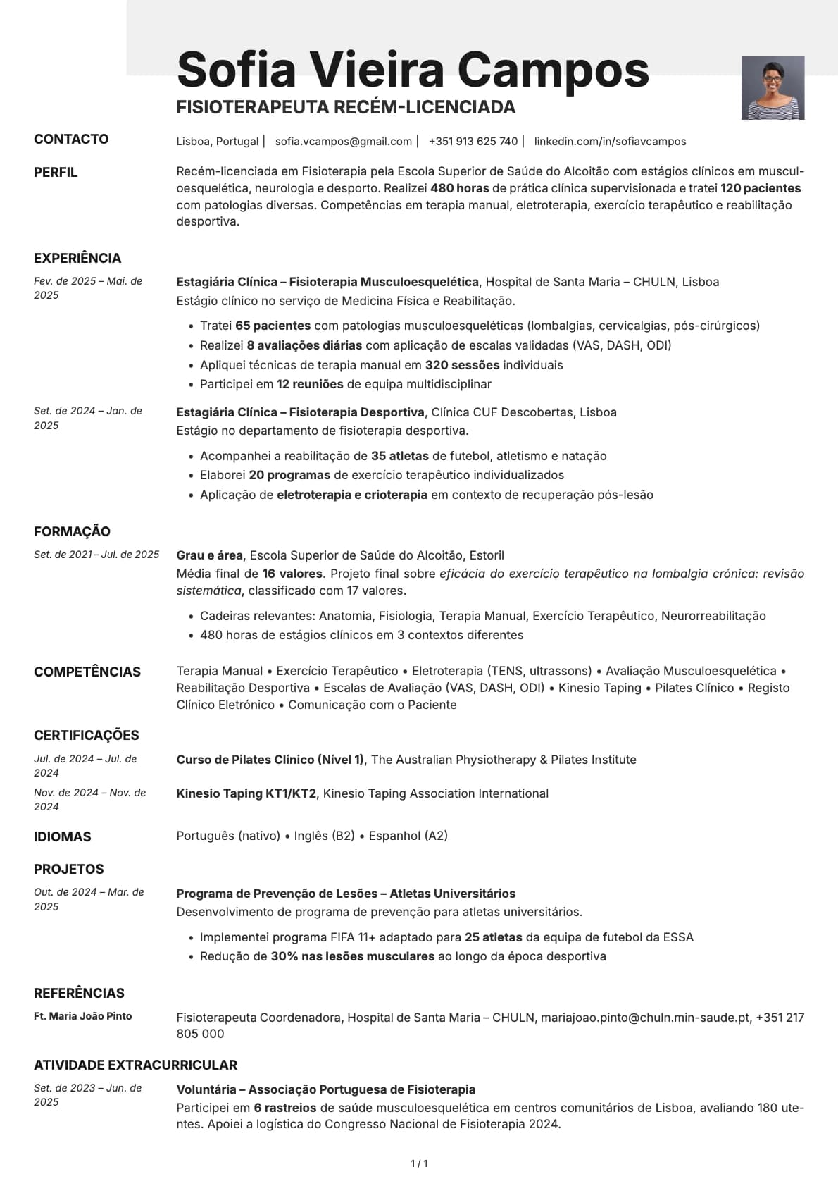 Fisioterapeuta Recem-Licenciado resume example