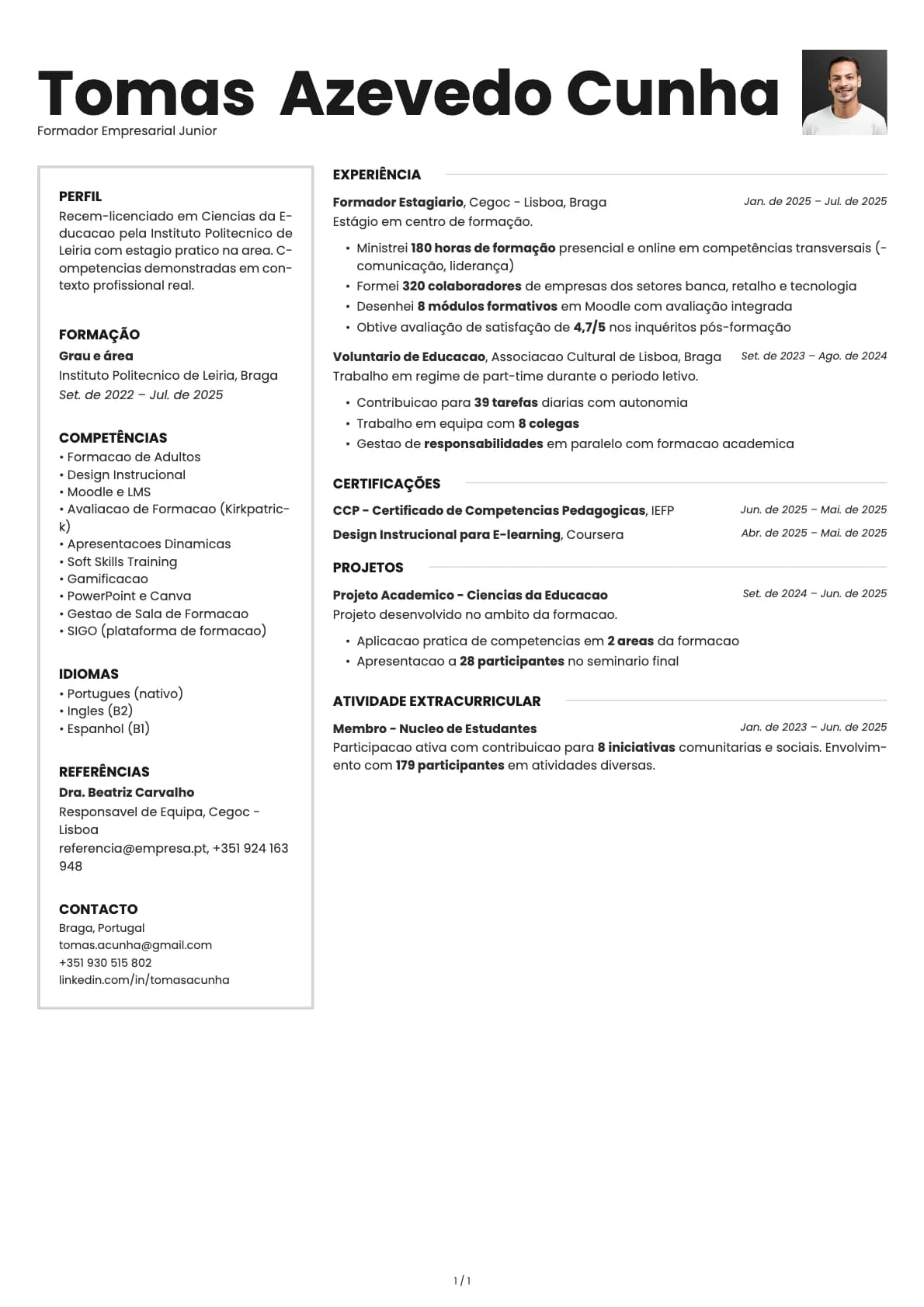 Formador Empresarial Junior resume example