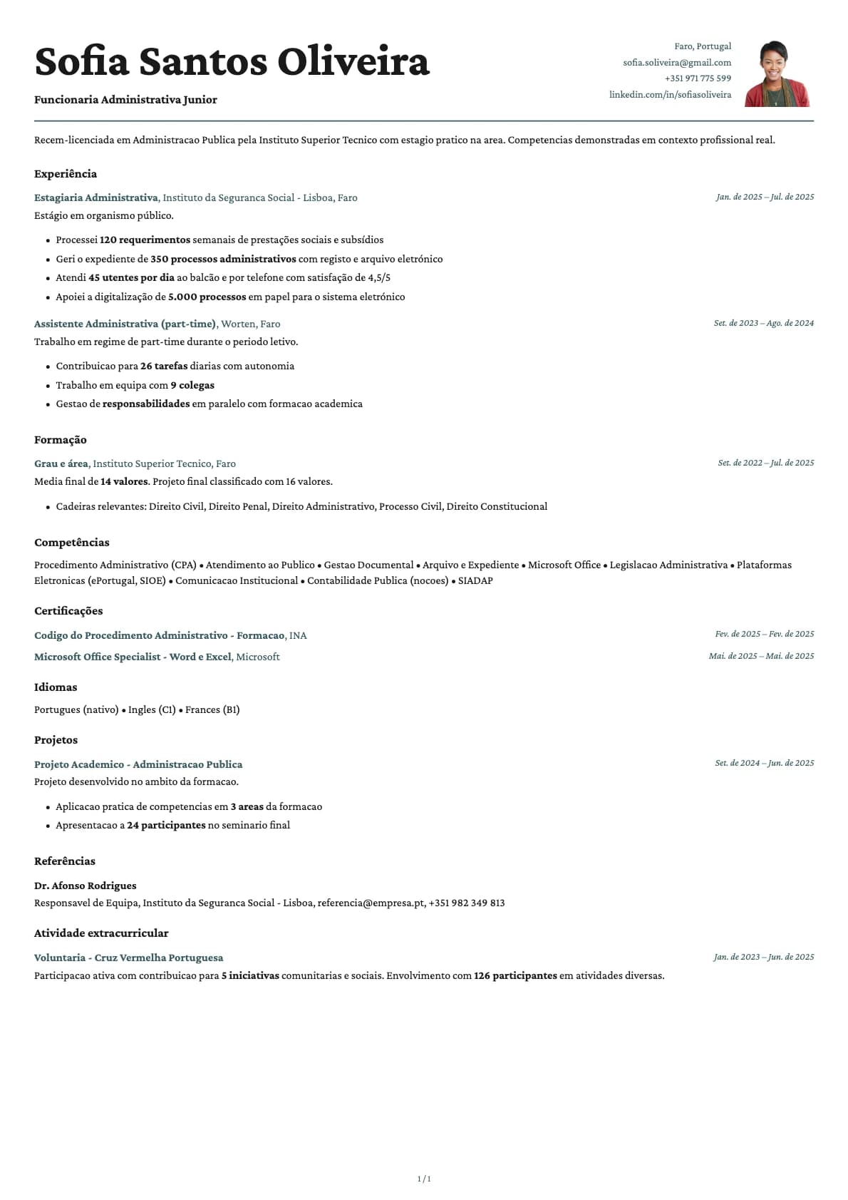 Funcionaria Administrativa Junior resume example