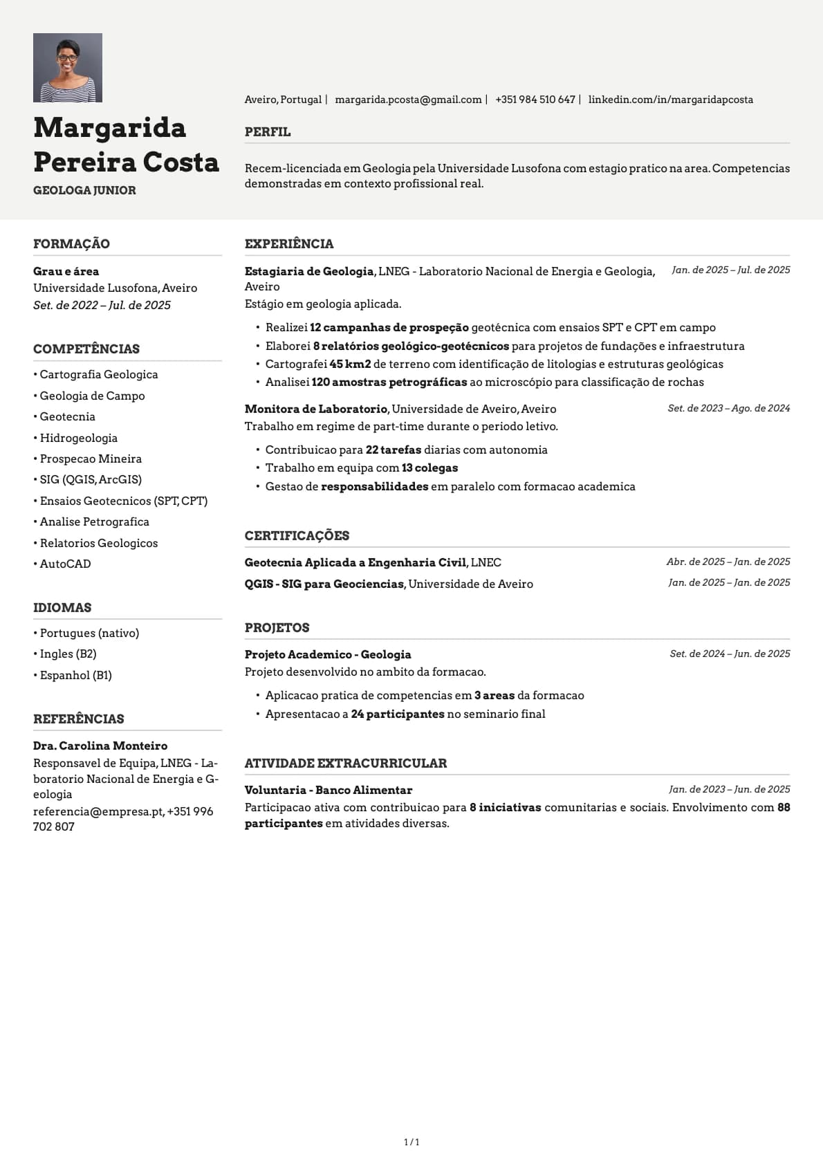 Geologa Junior resume example