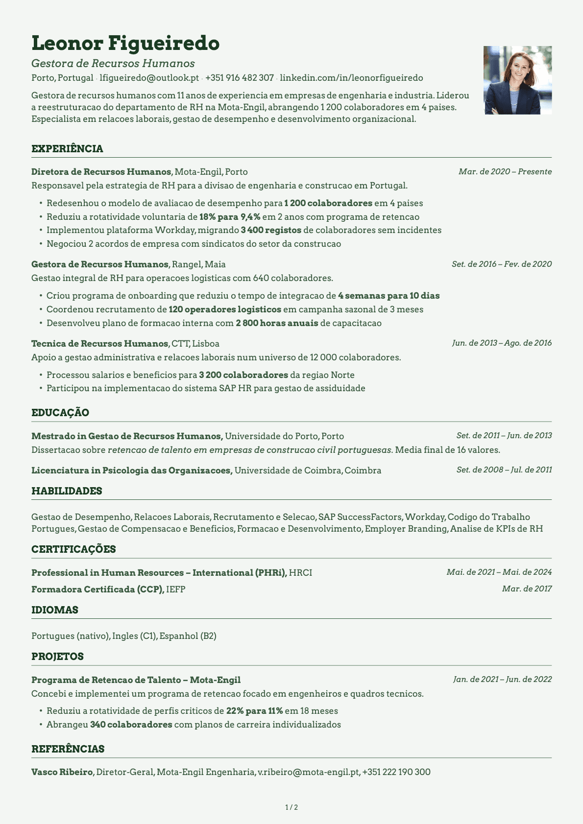 Gestor de Recursos Humanos resume example