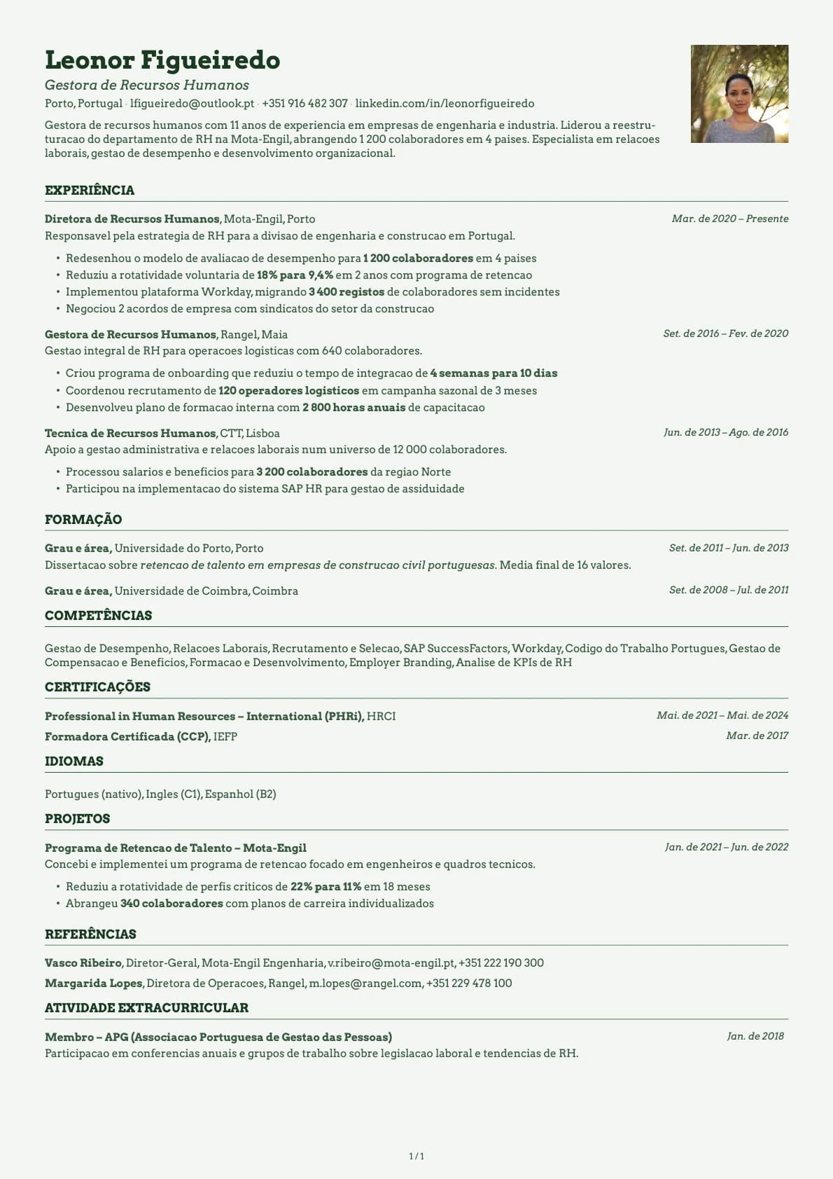 Gestor de Recursos Humanos resume example