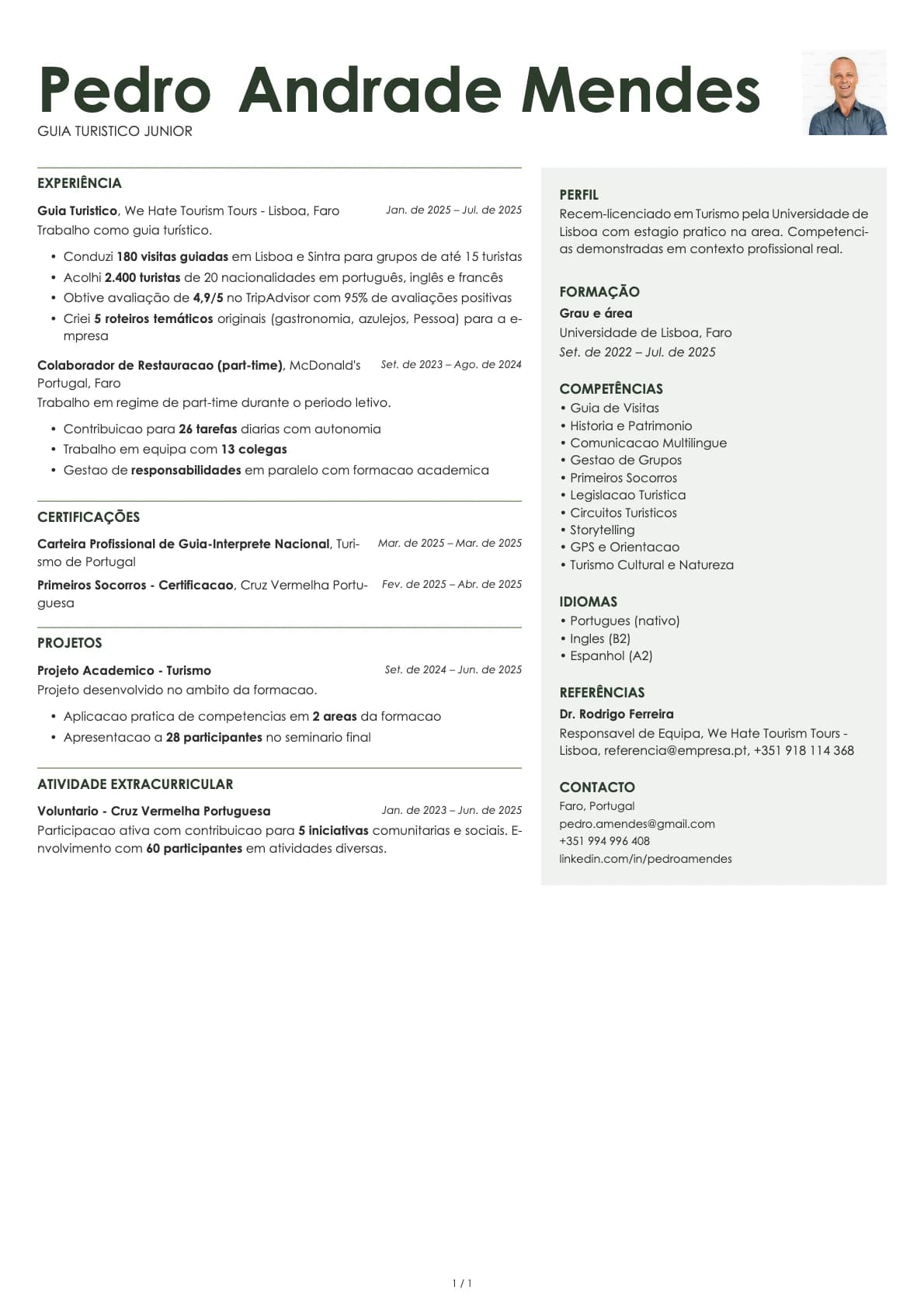 Guia Turistico Junior resume example