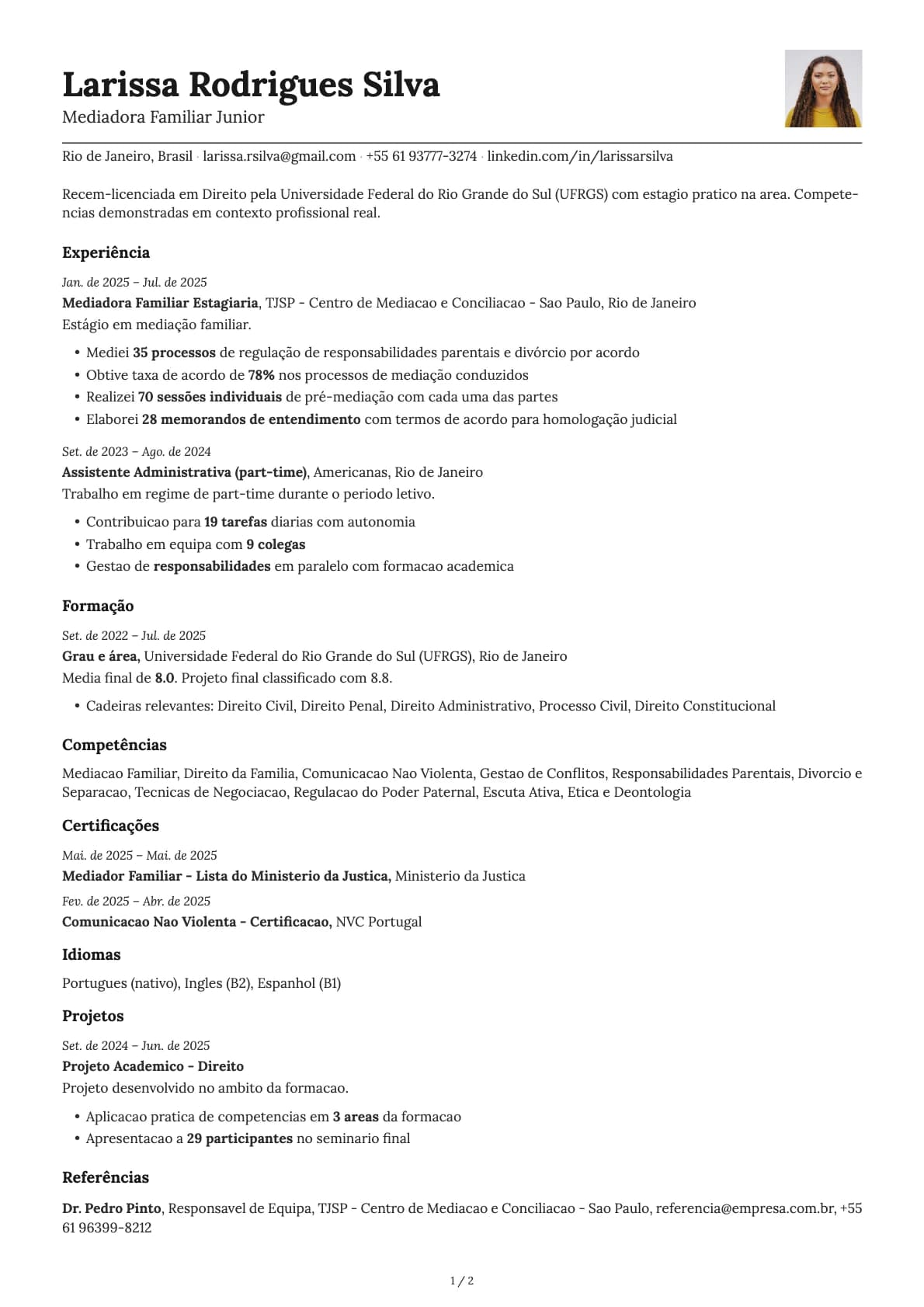 Mediadora Familiar Junior resume example