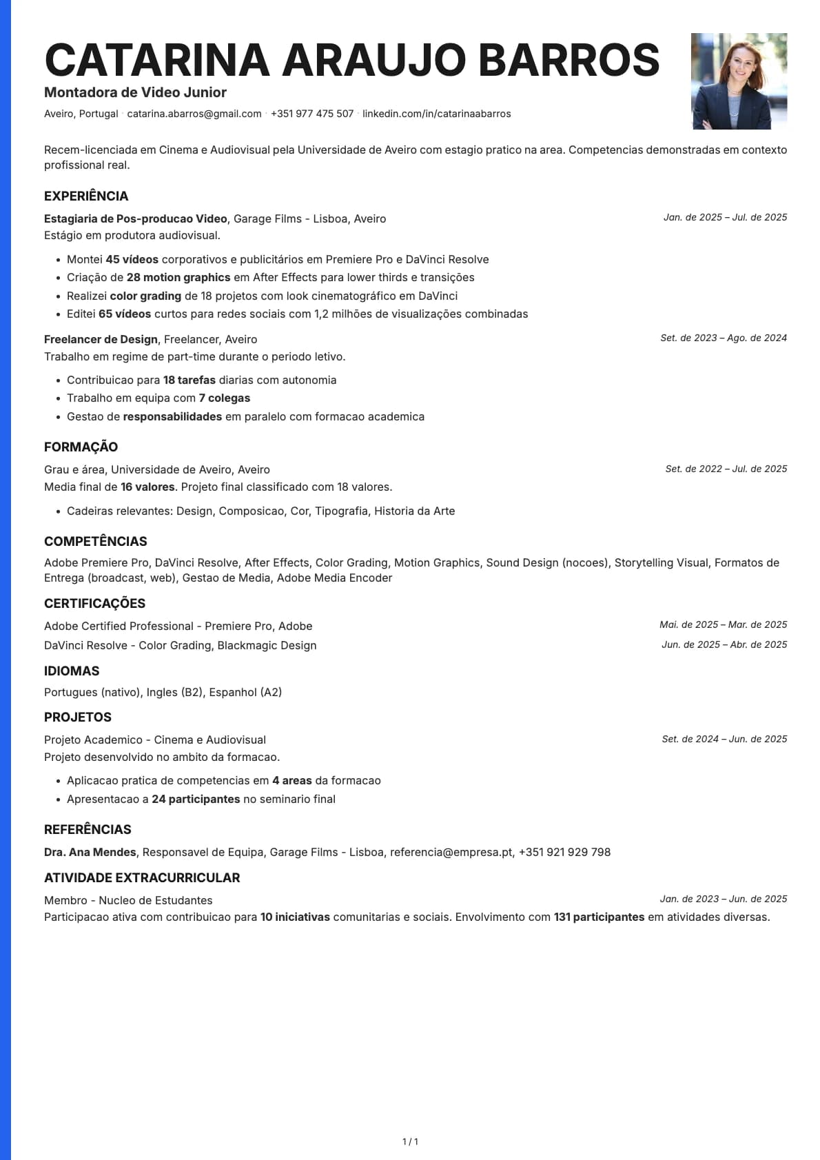 Montadora de Video Junior resume example