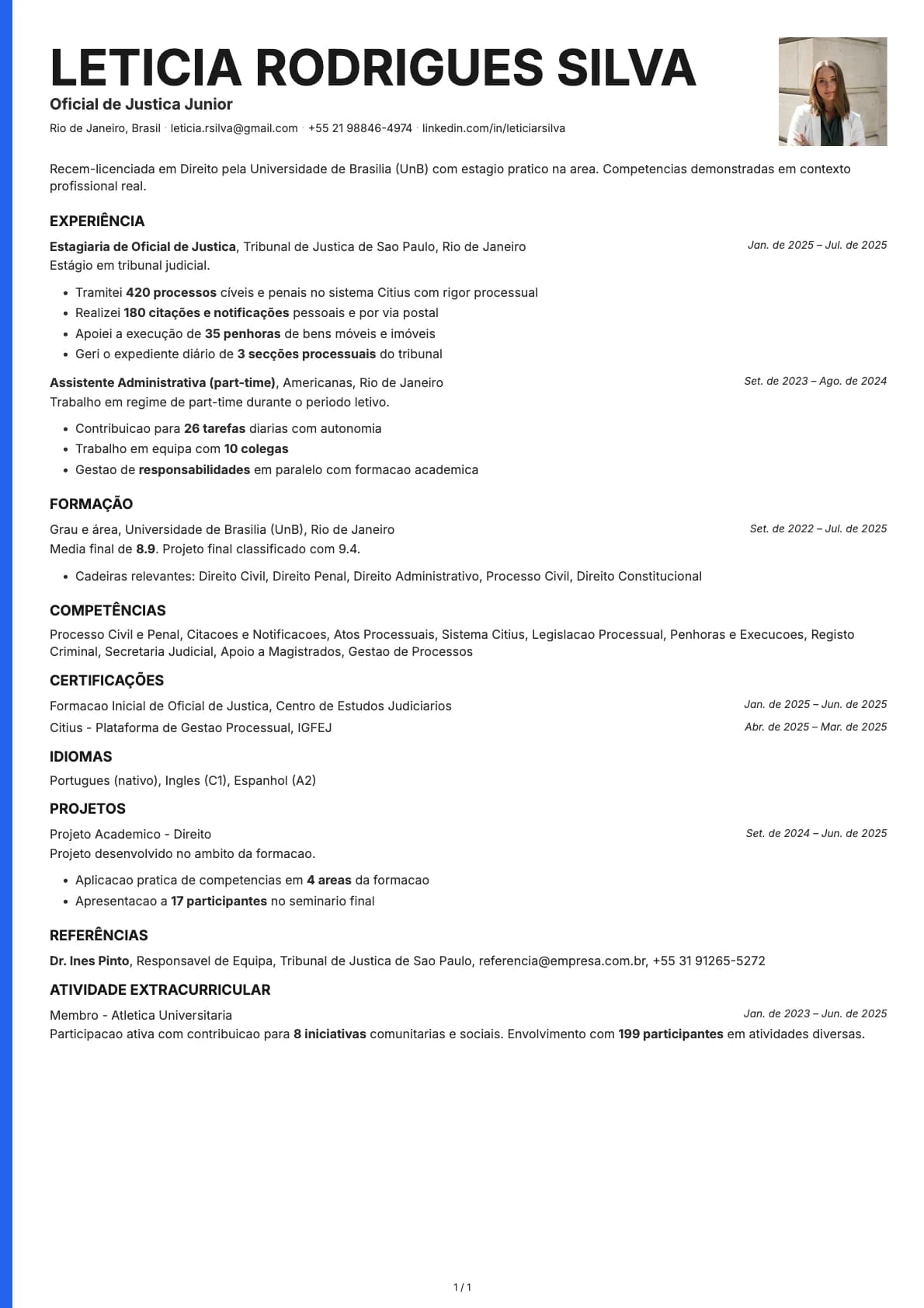 Oficial de Justica Junior resume example