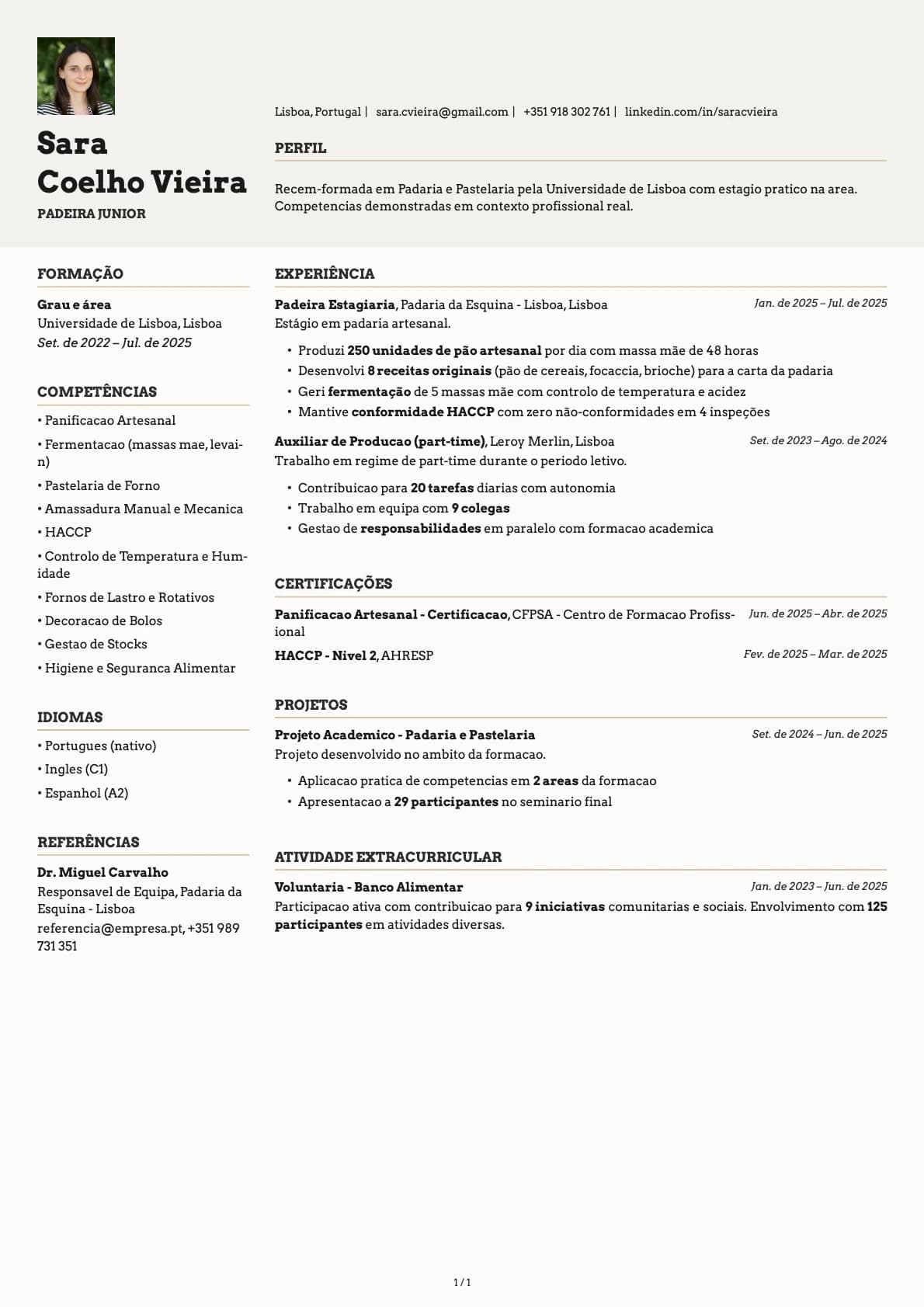 Padeira Junior resume example
