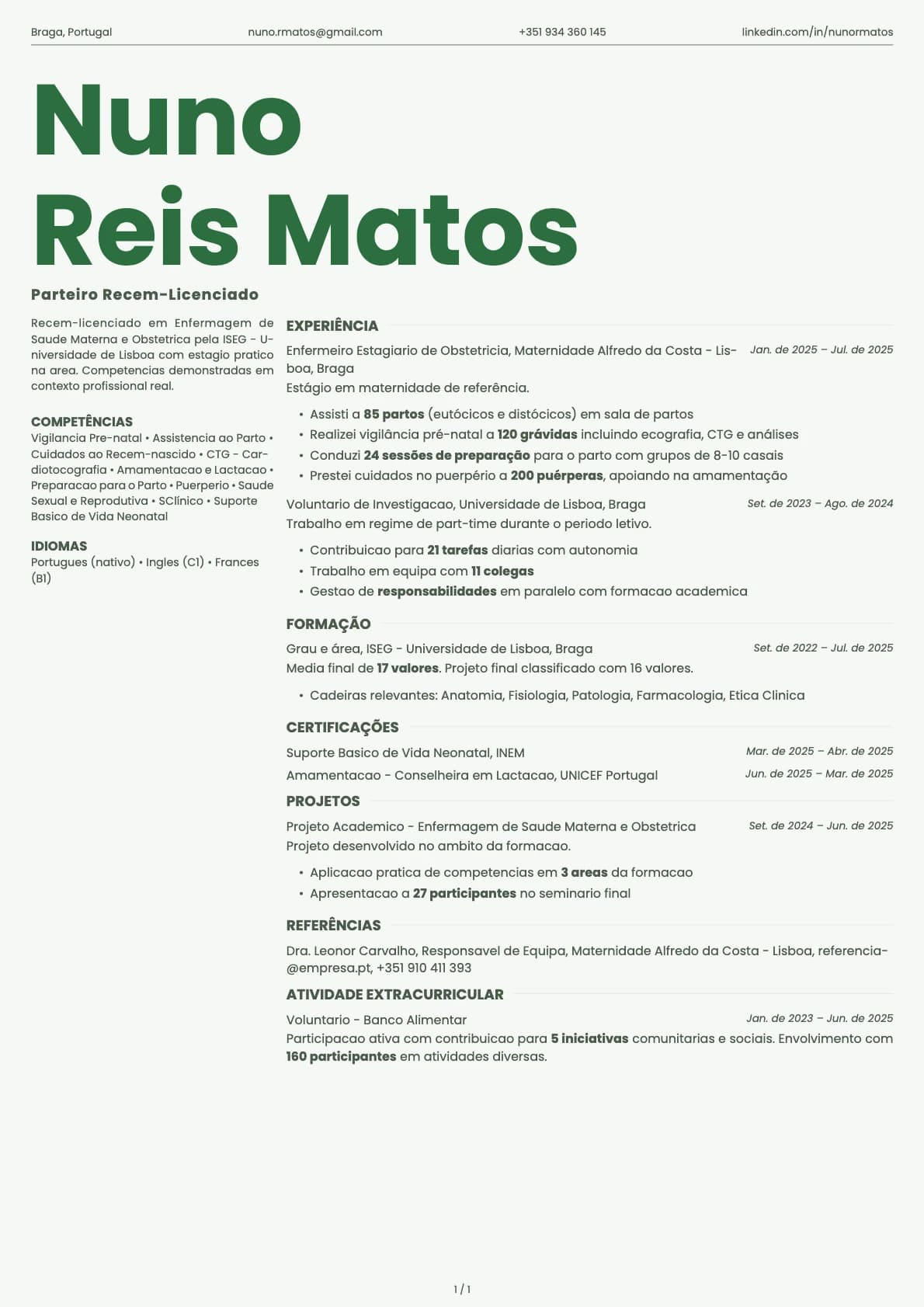 Parteiro Recem-Licenciado resume example