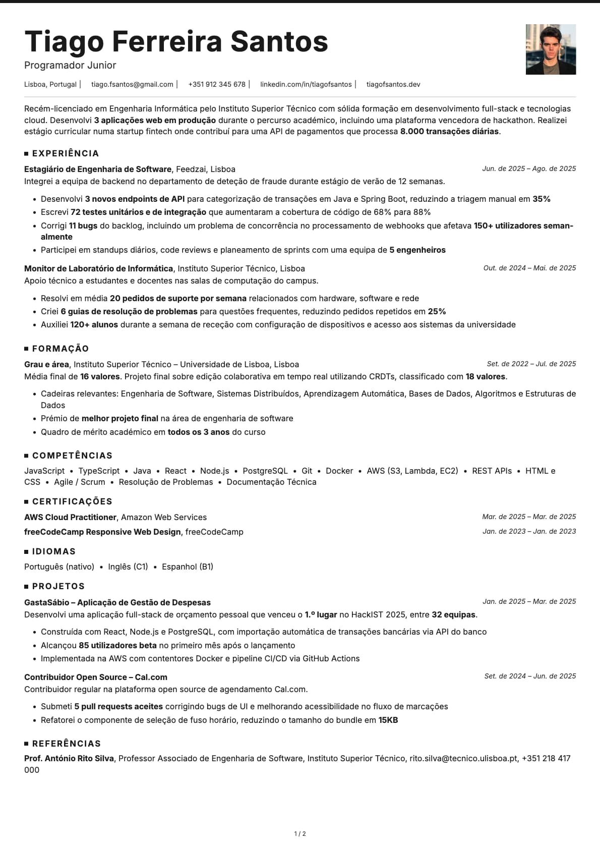 Programador Junior resume example