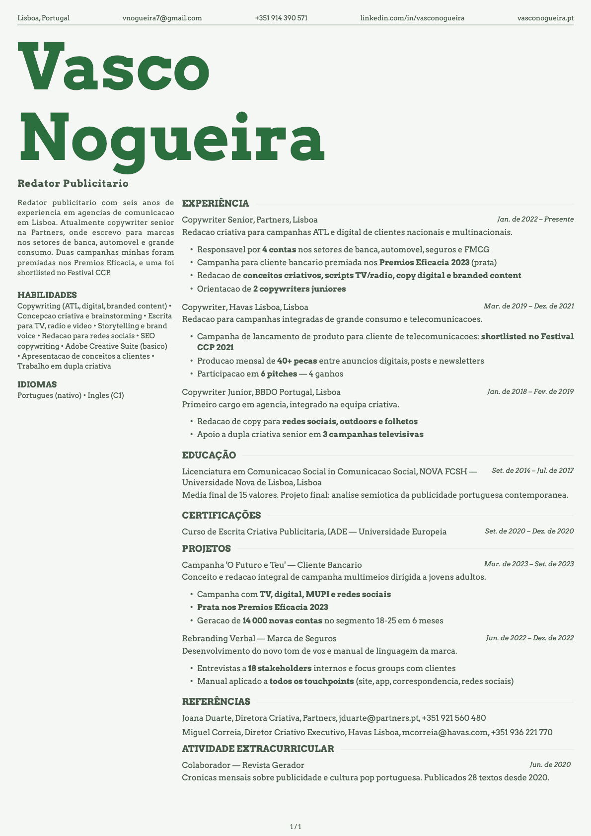 Redator Publicitario resume example