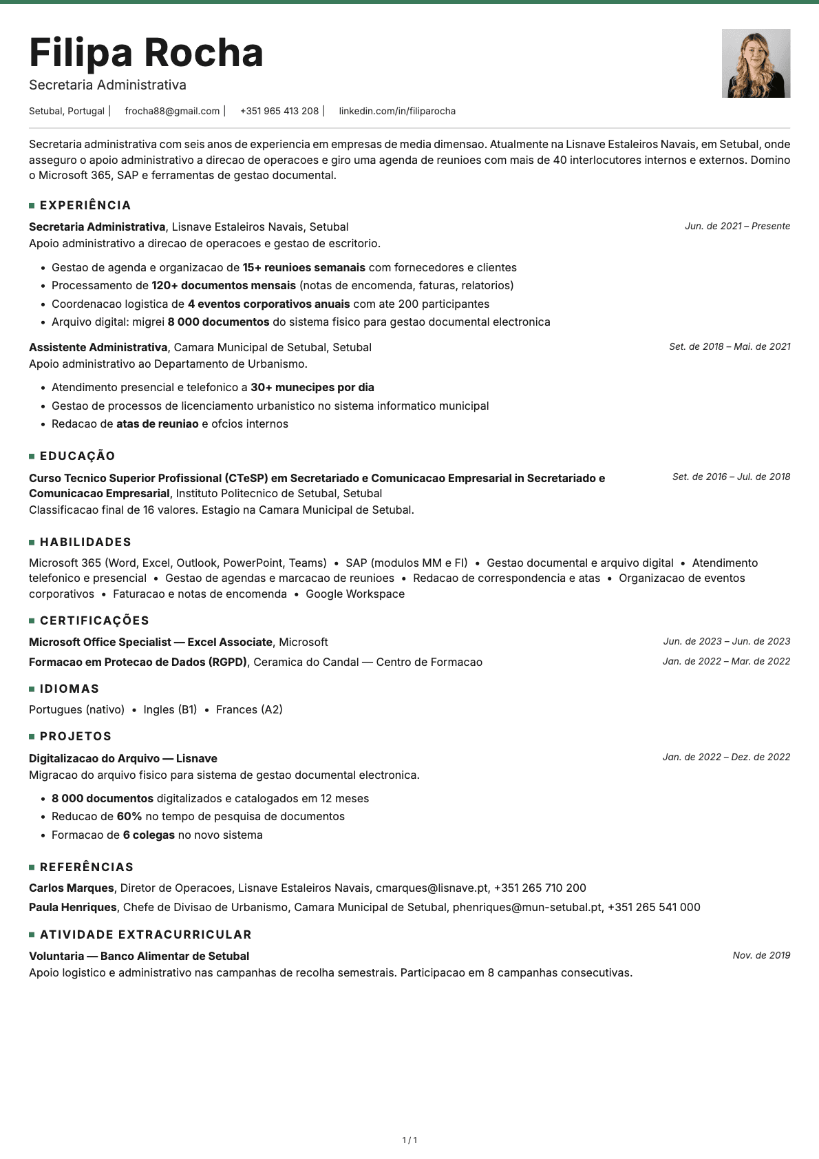 Secretario Administrativo resume example