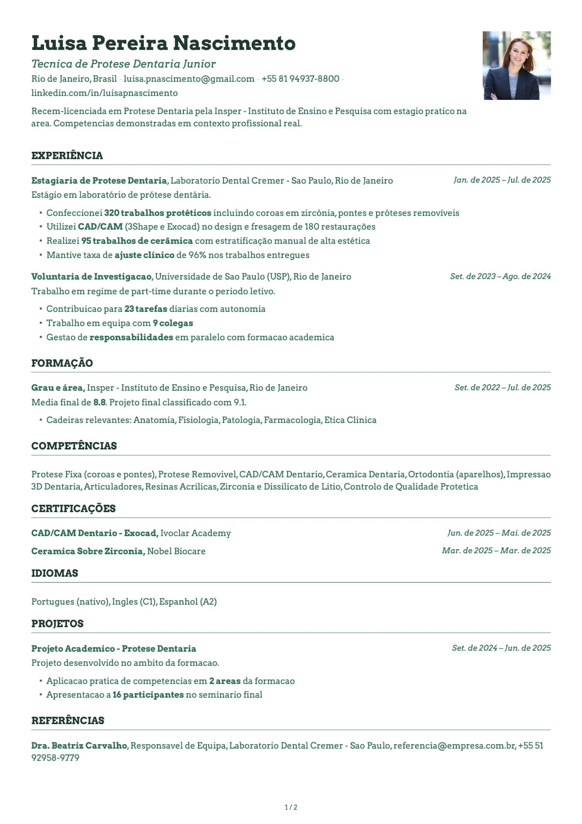 Tecnica de Protese Dentaria Junior resume example