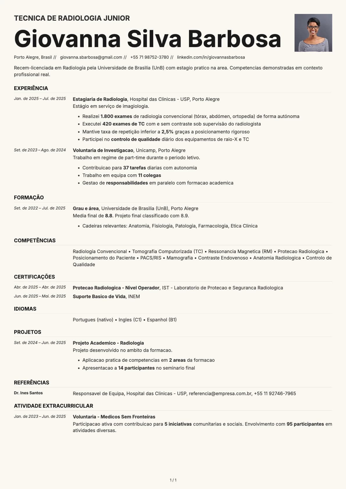 Tecnica de Radiologia Junior resume example