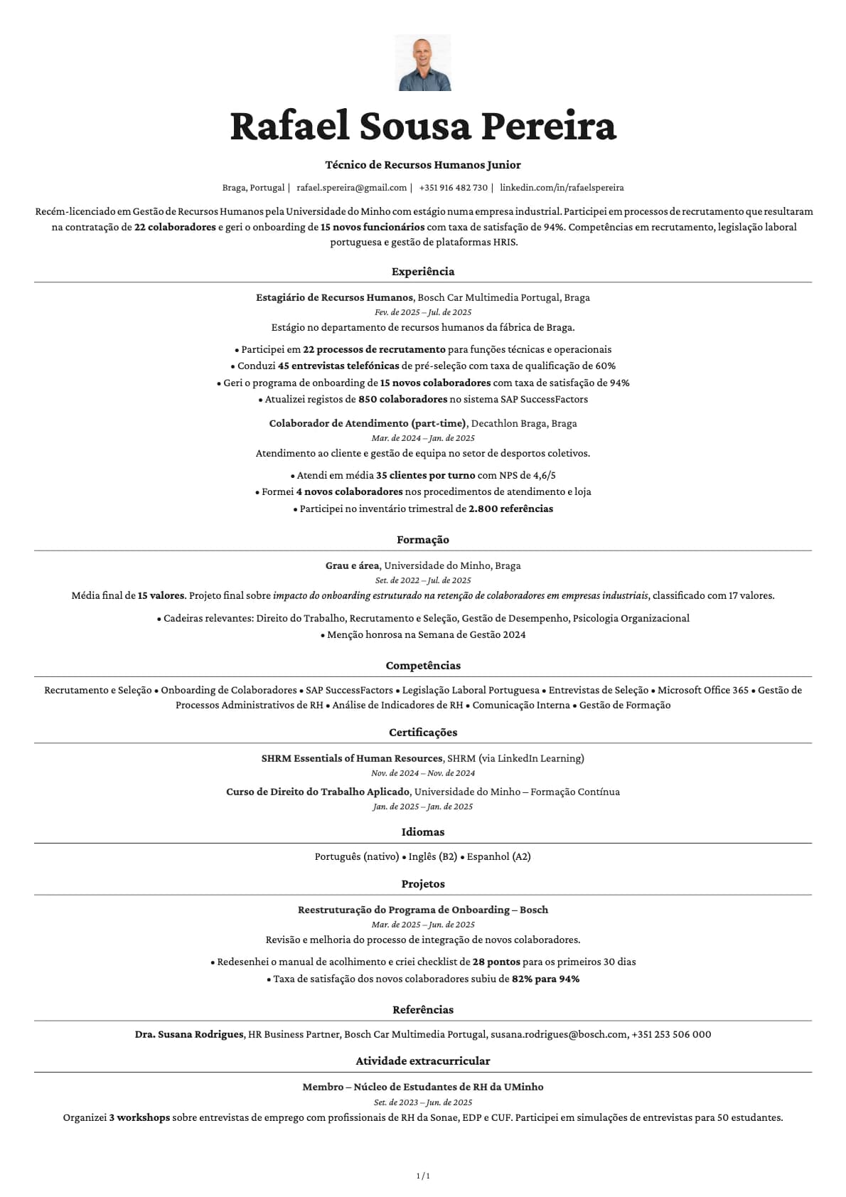 Tecnico de Recursos Humanos Junior resume example