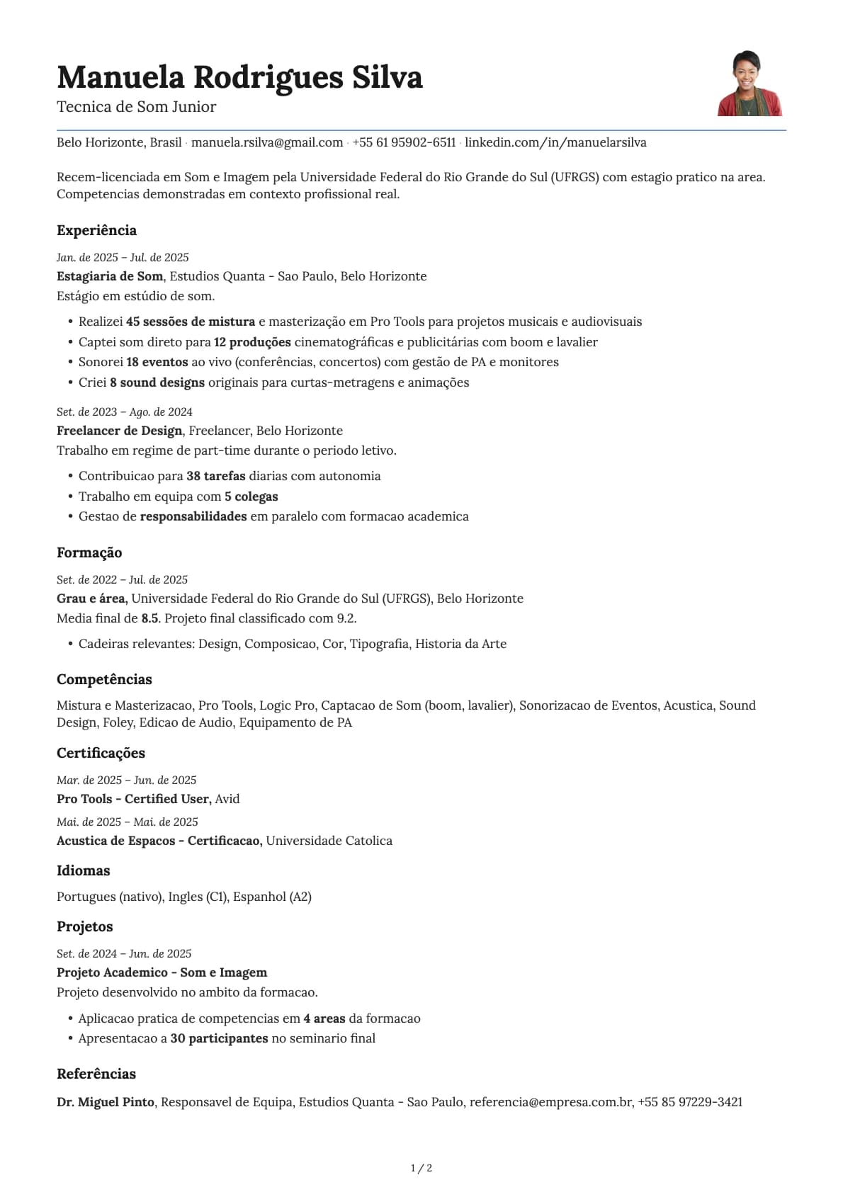 Tecnica de Som Junior resume example