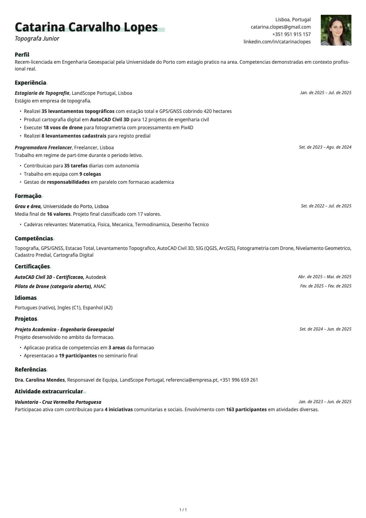 Topografa Junior resume example