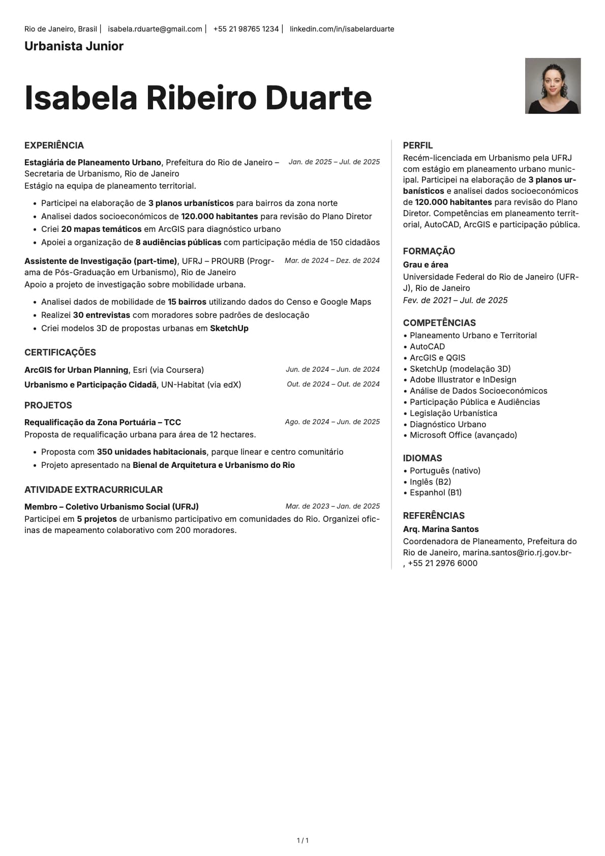 Urbanista Junior resume example
