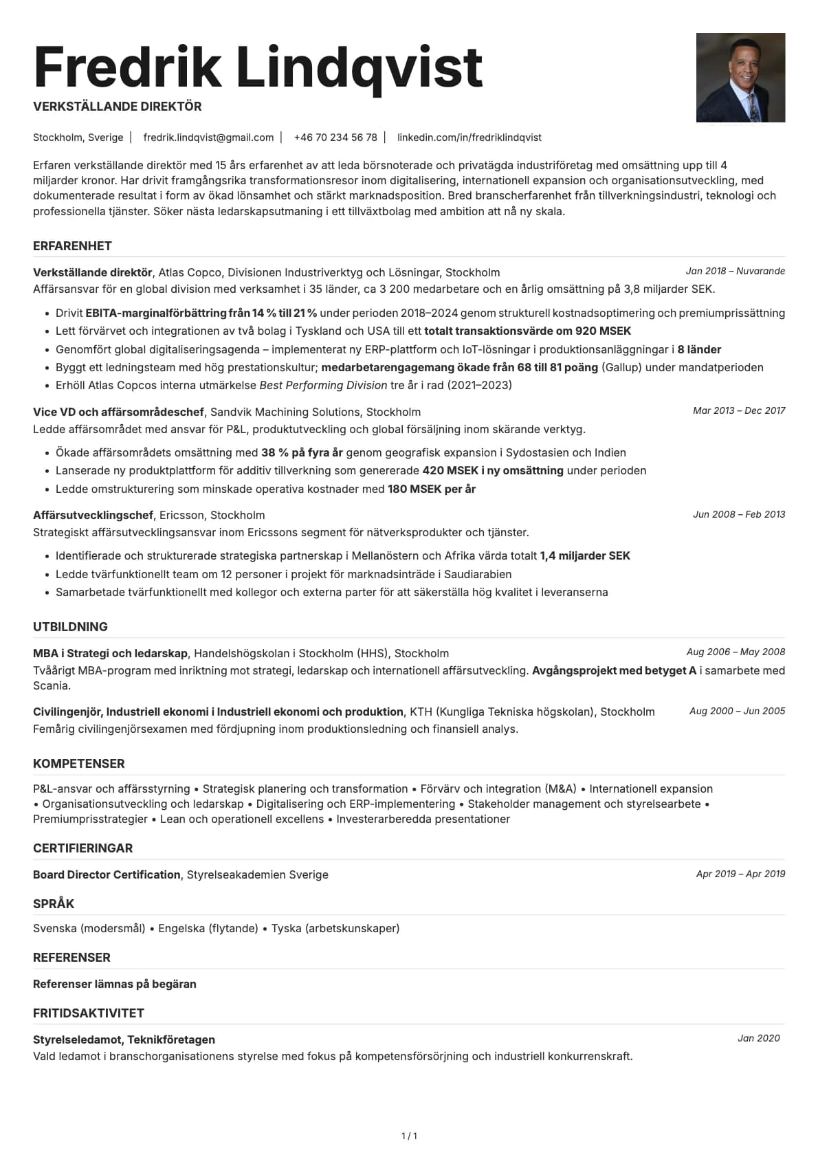 VD resume example