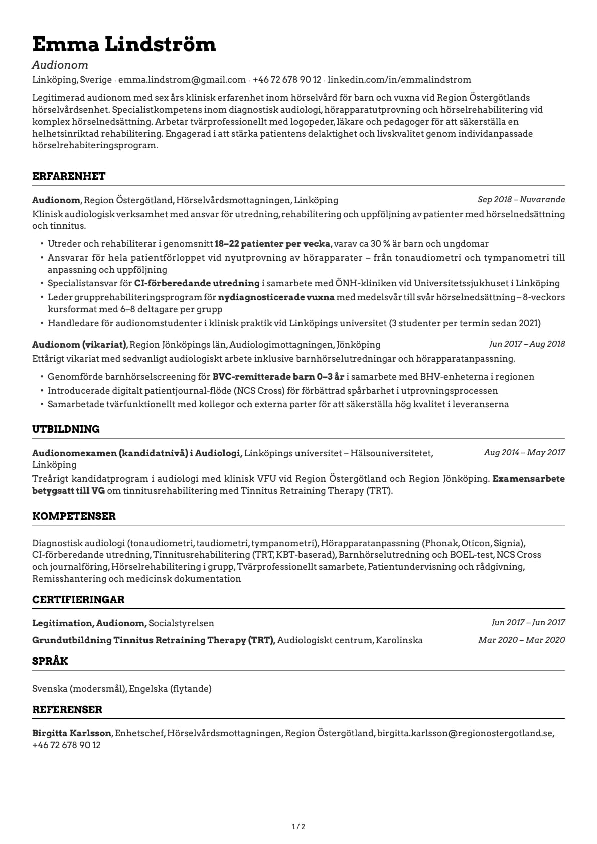 Audionom resume example