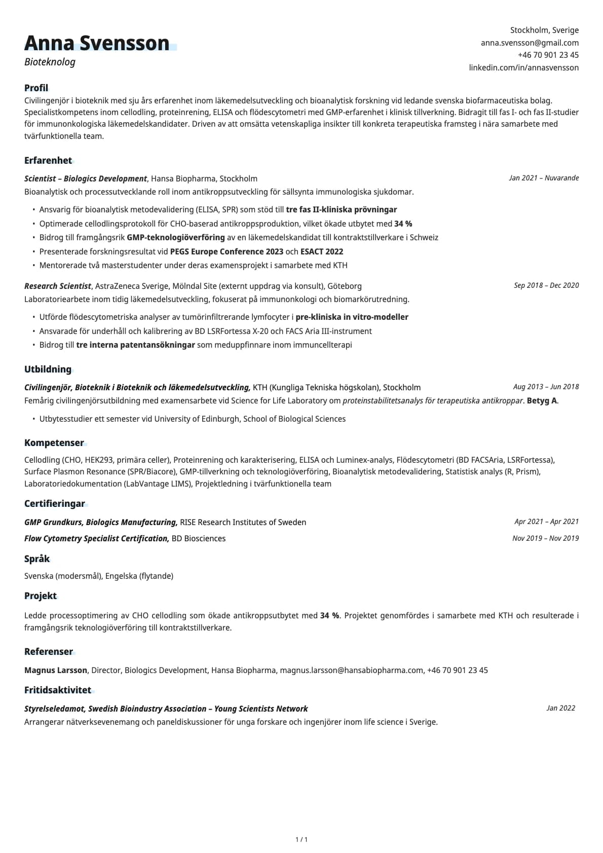 Bioteknolog resume example