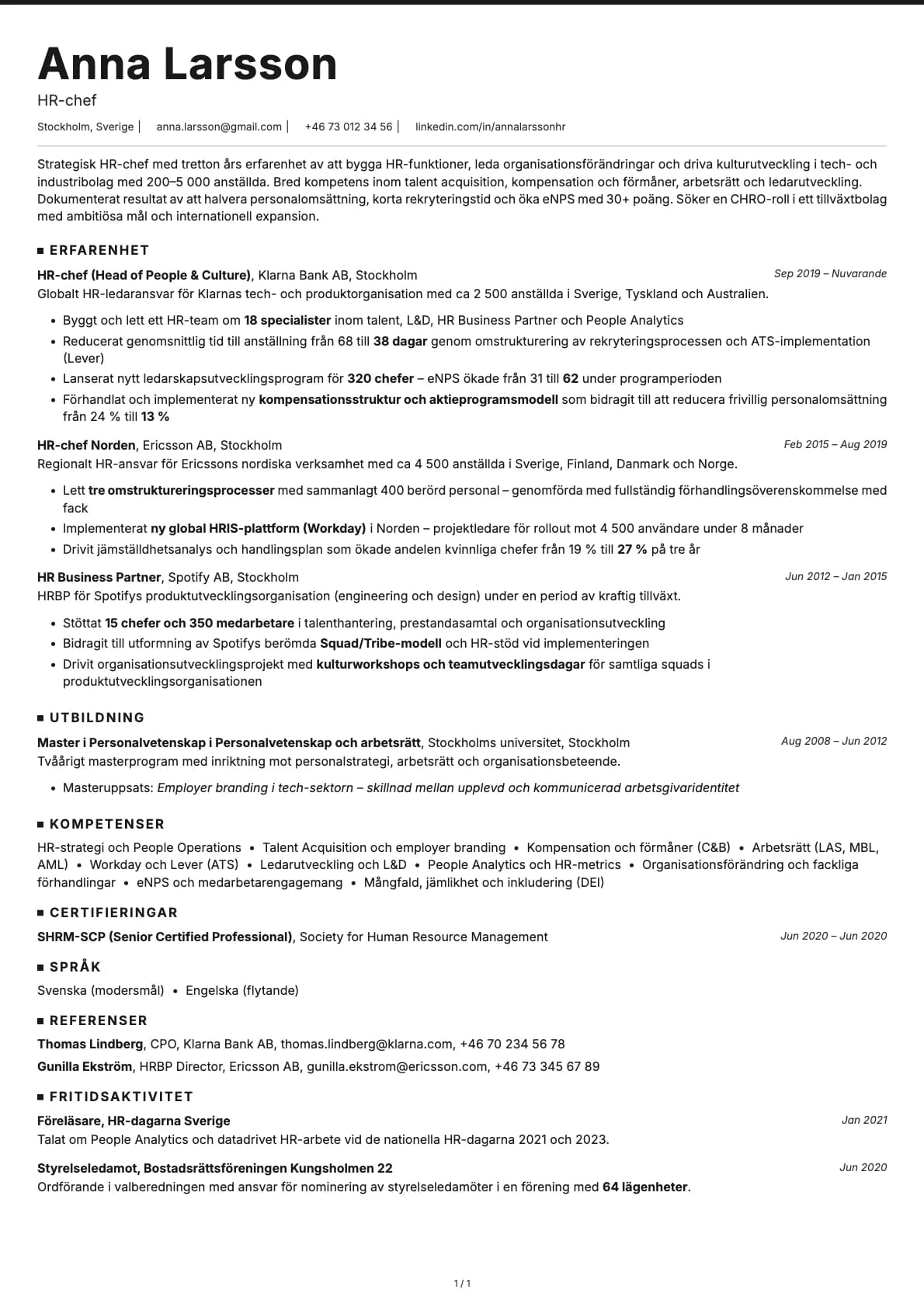 HR-chef resume example