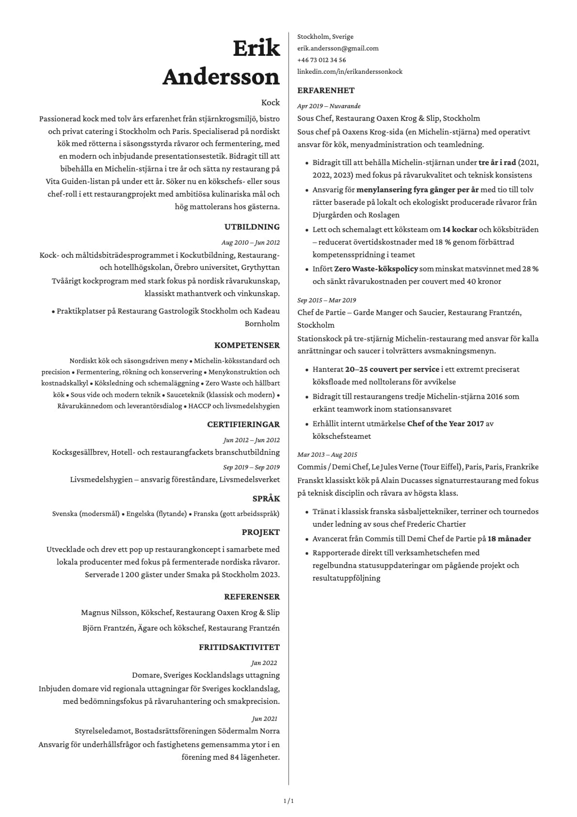 Kock resume example