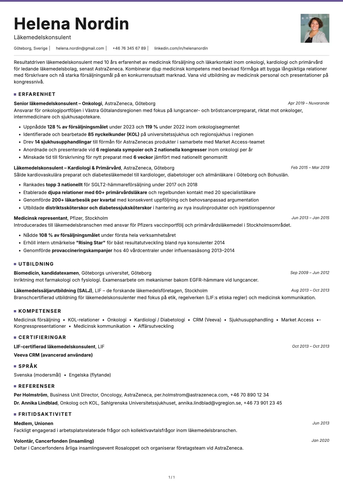 Läkemedelskonsulent resume example