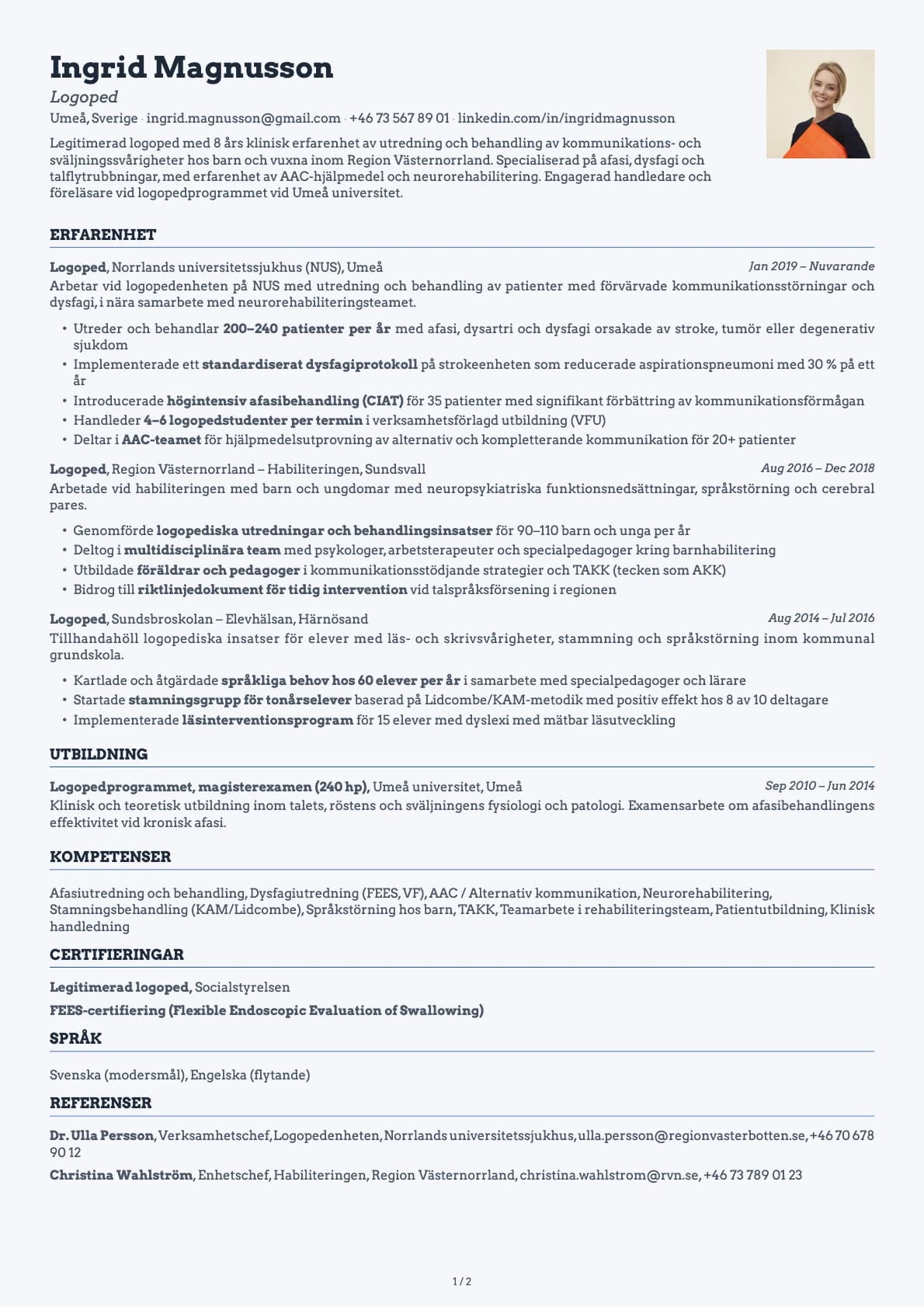 Logoped resume example
