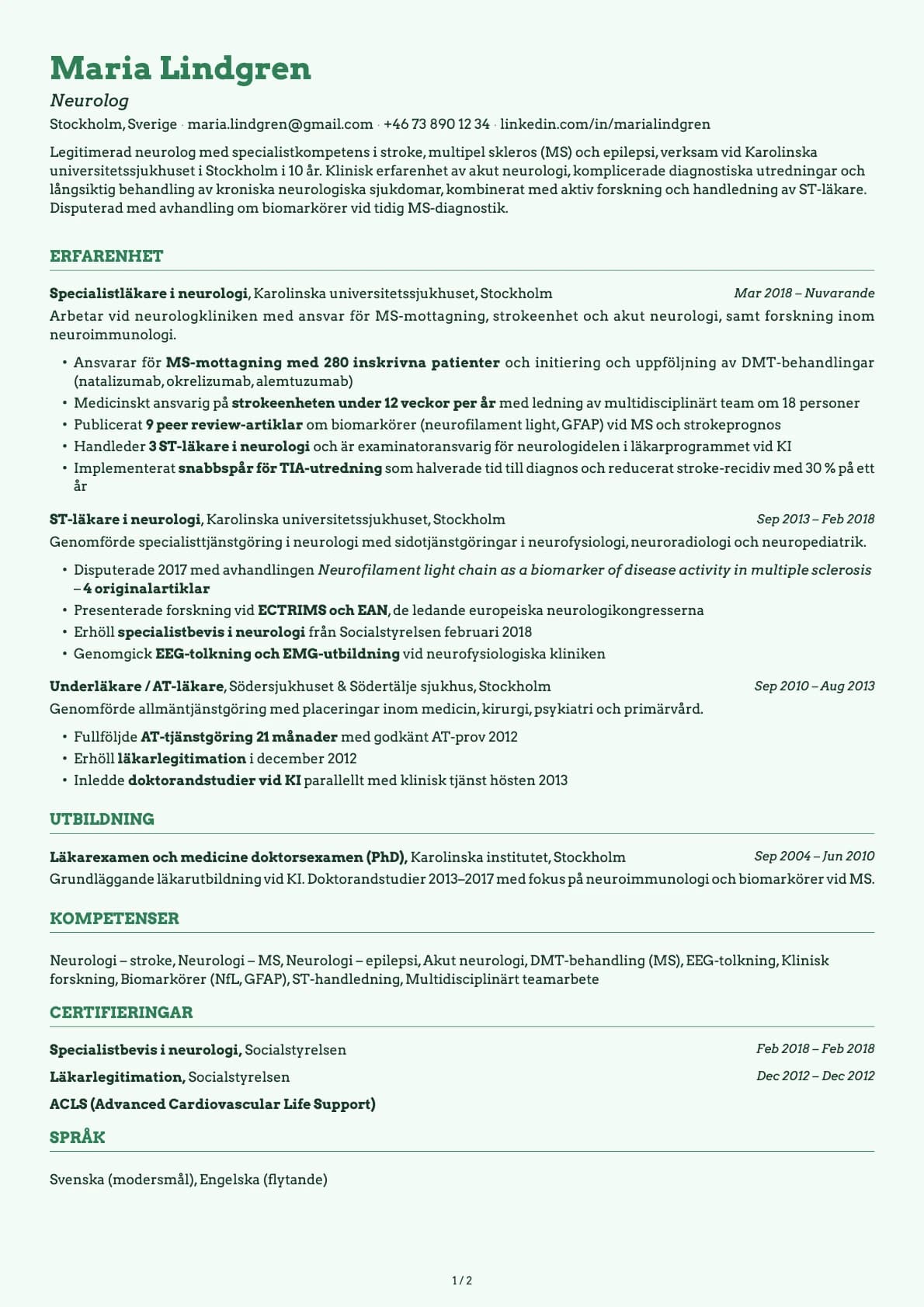 Neurolog resume example