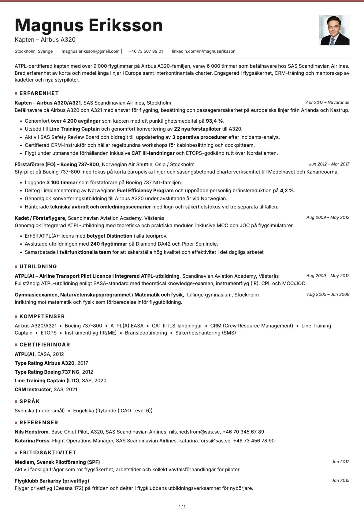 Pilot resume example