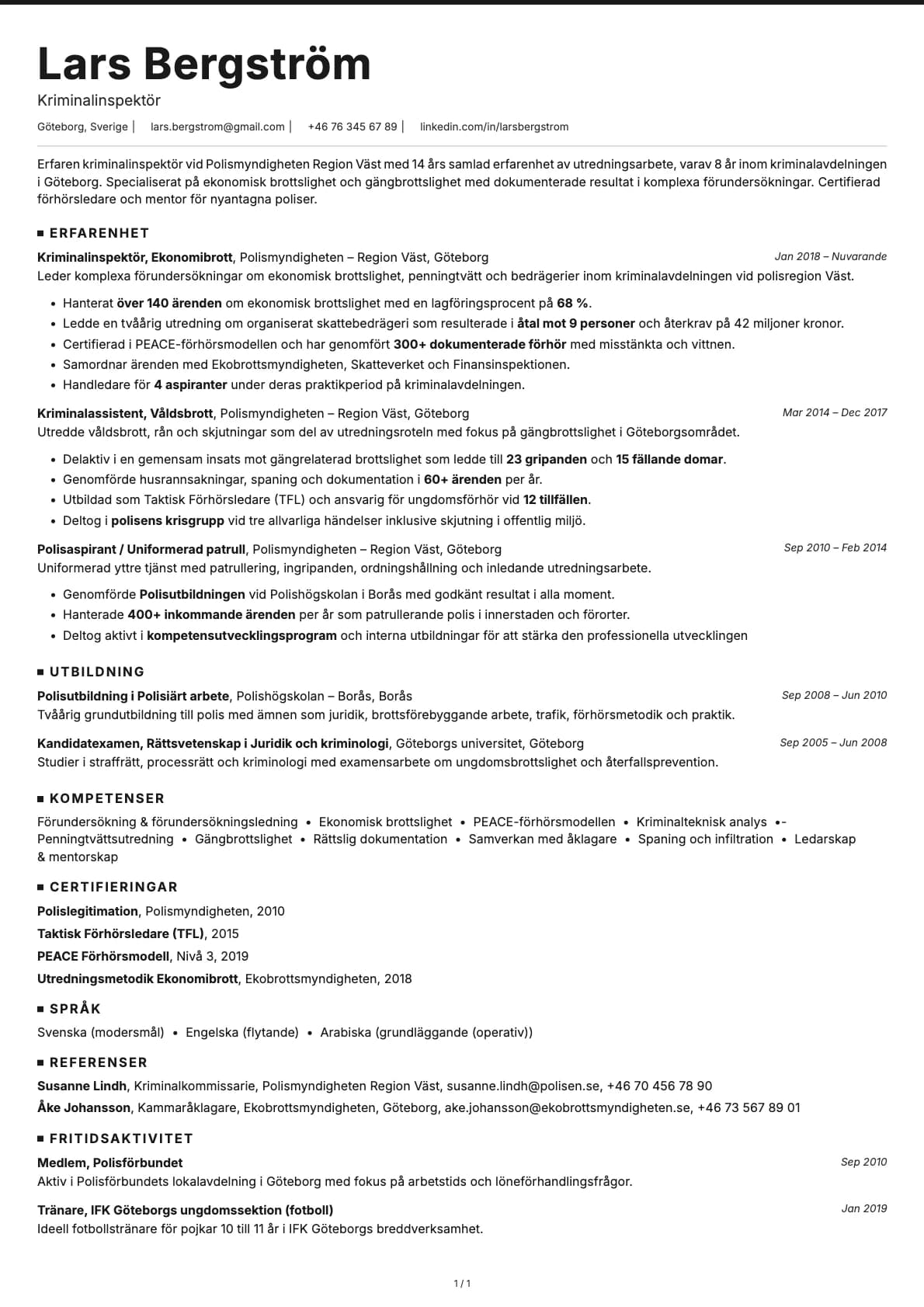 Polis resume example