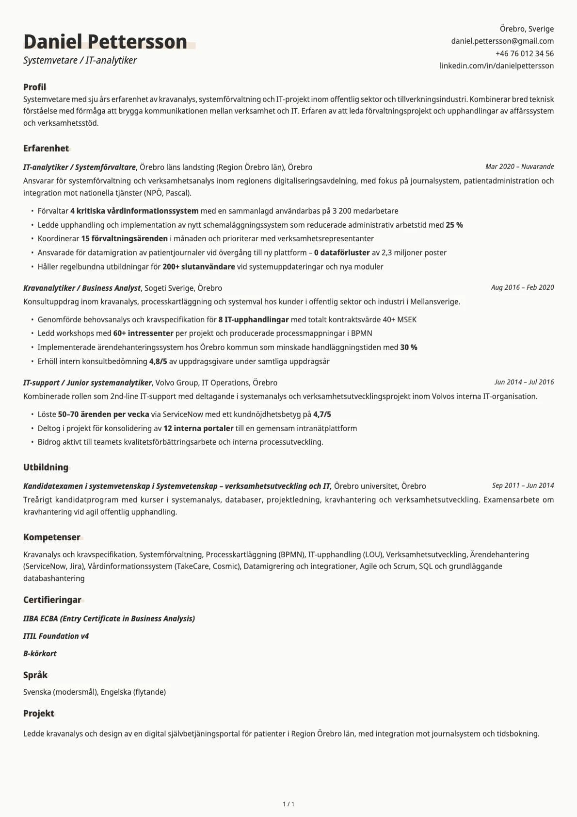 Systemvetare resume example