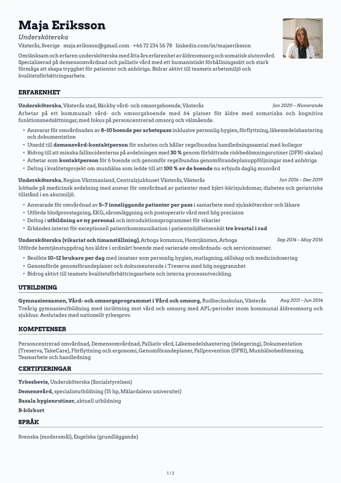 Undersköterska resume example