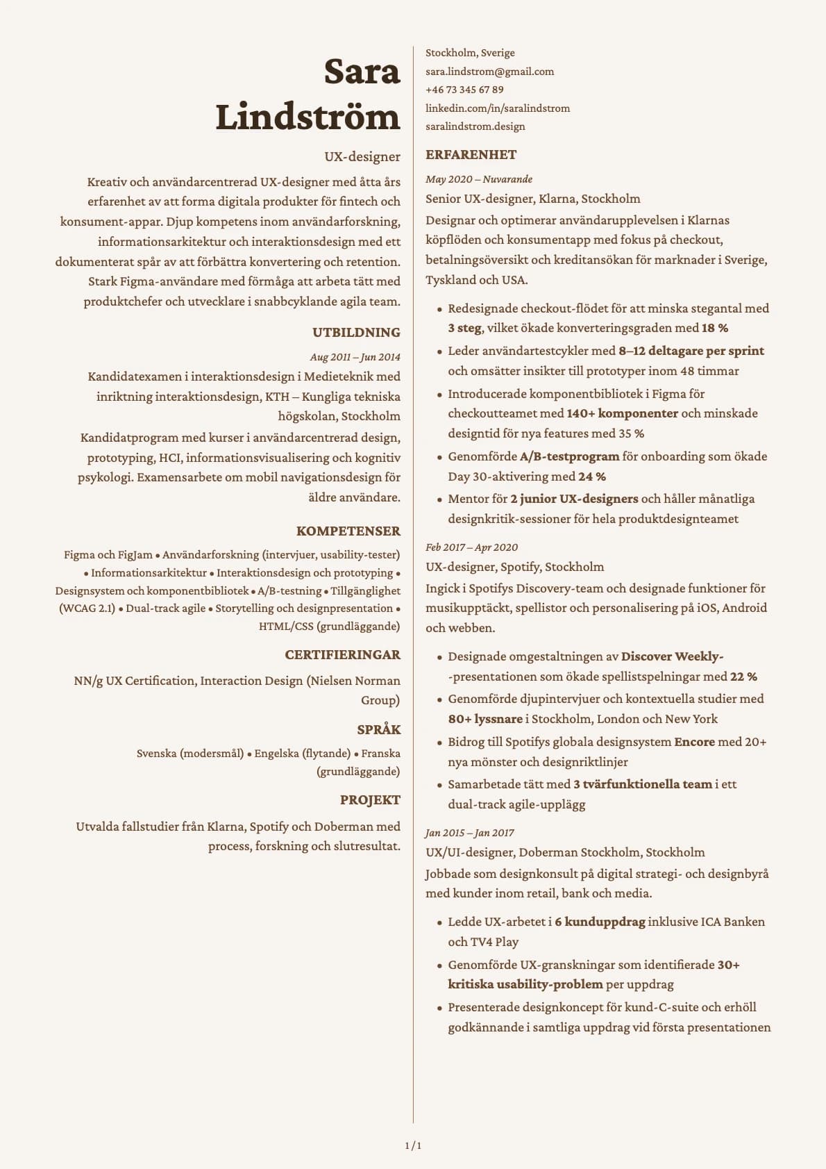 UX-designer resume example