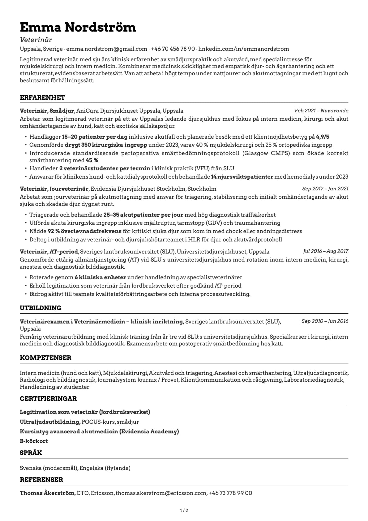 Veterinär resume example