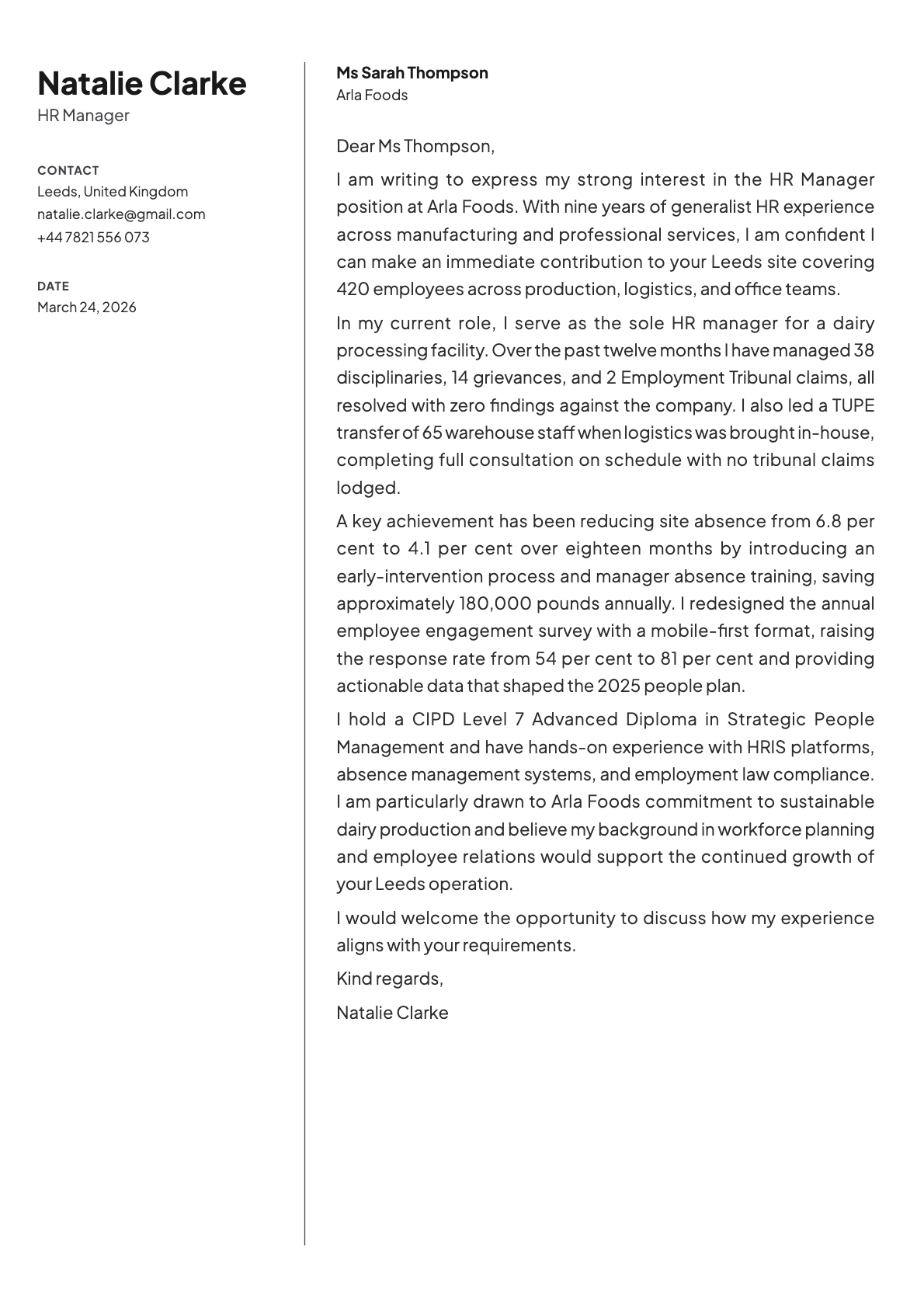 Birch cover letter template preview