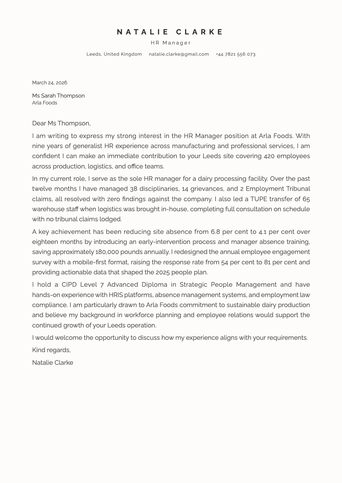 Ivory cover letter template preview