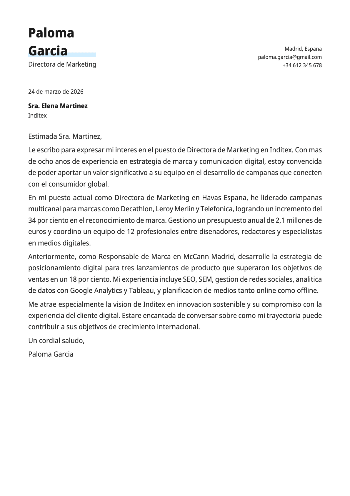 Copper cover letter template preview