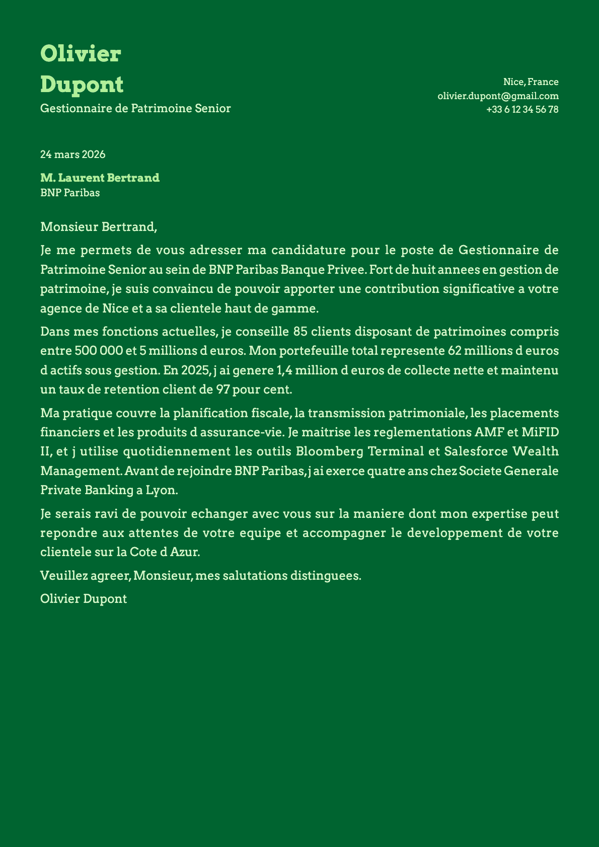 Emerald cover letter template preview